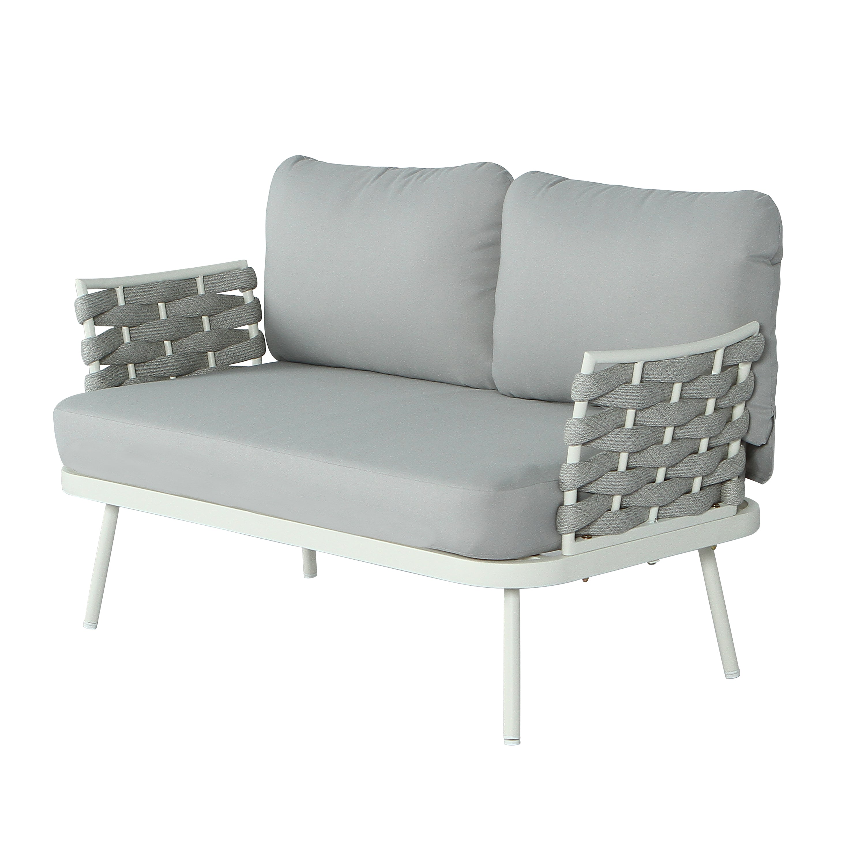 Outdoor Sofa Set Steel Rope Off White Gray Cushion 4 Piece Seats 4