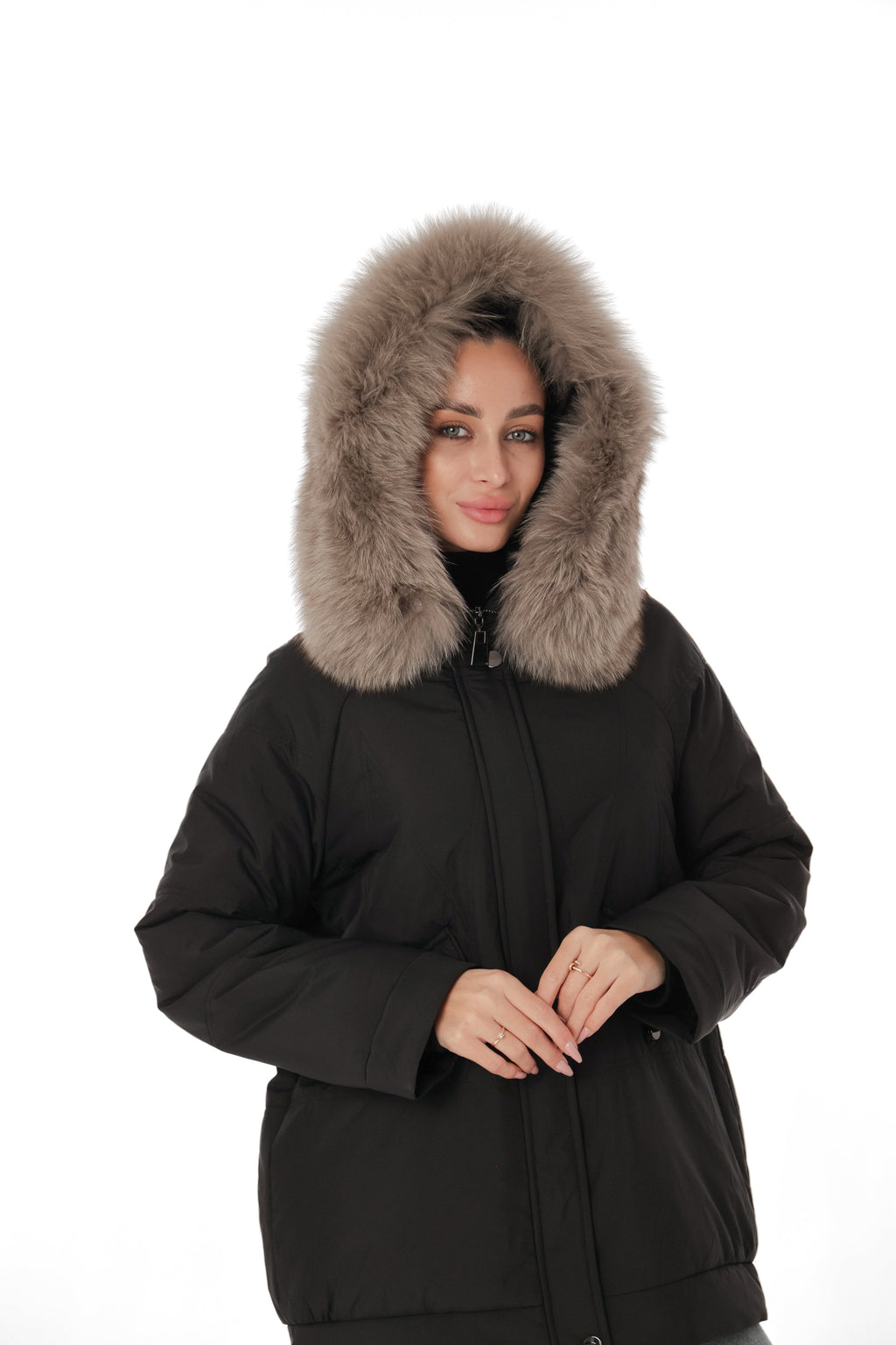 Genuine Polar Fox Camel Wool Blend Coat