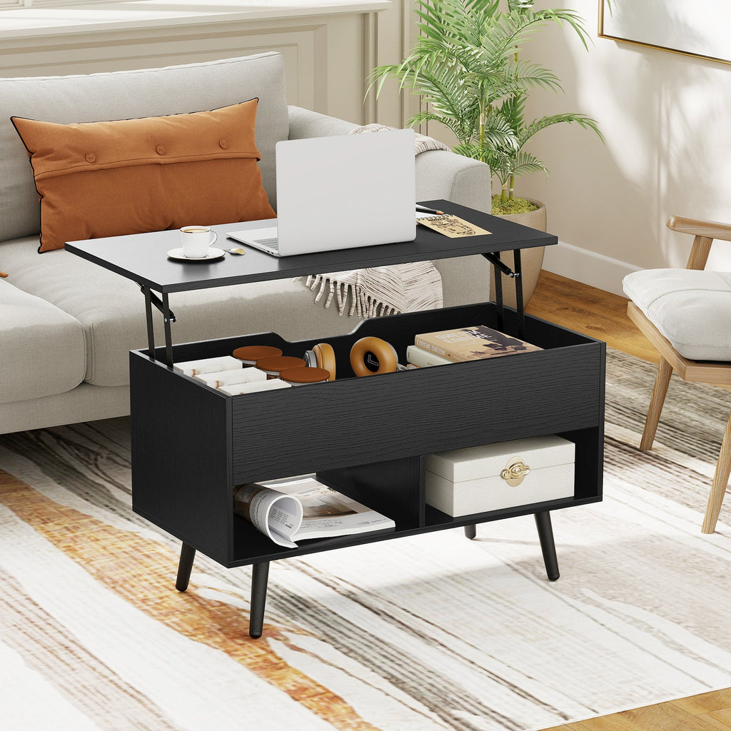 31.5 Inch Lift-Top Coffee Table with Hidden Storage and 2 Open Shelves