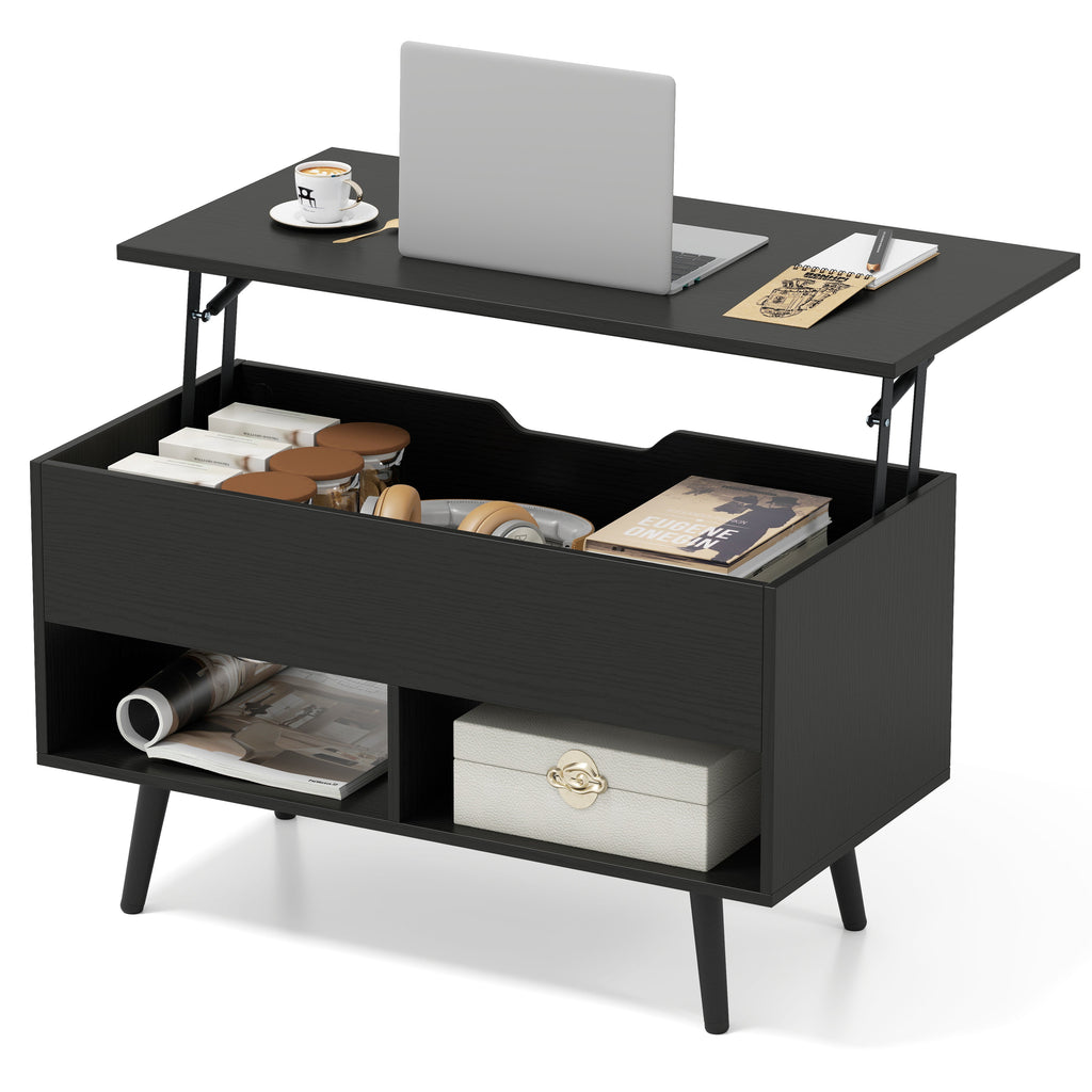 31.5 Inch Lift-Top Coffee Table with Hidden Storage and 2 Open Shelves