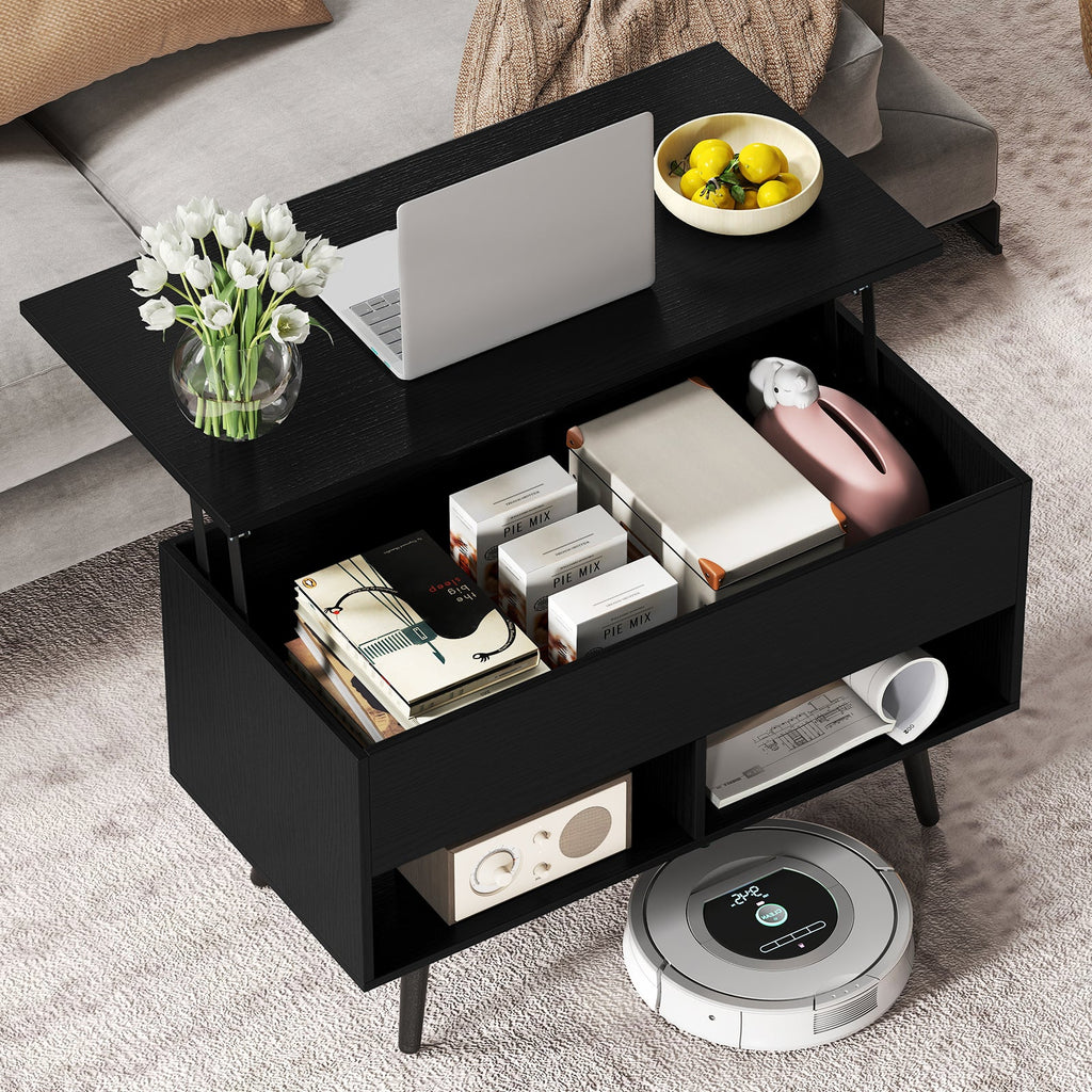 31.5 Inch Lift-Top Coffee Table with Hidden Storage and 2 Open Shelves