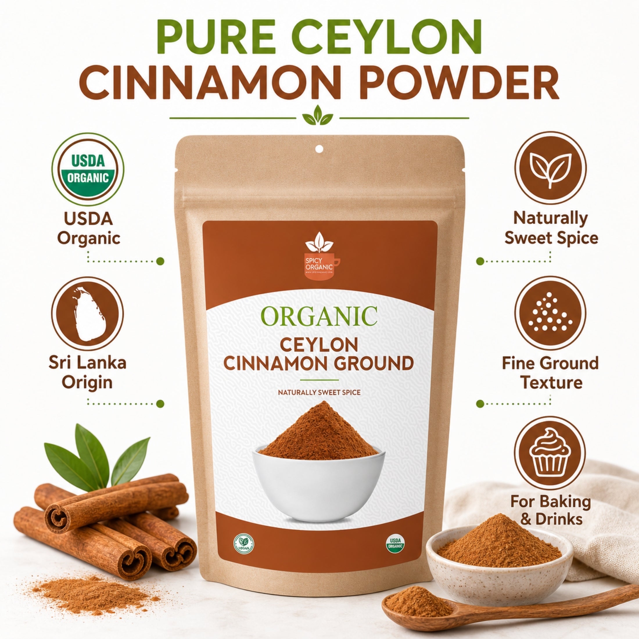 Organic Ceylon Cinnamon Powder — True Cinnamon from Sri Lanka | USDA Certified  Organic