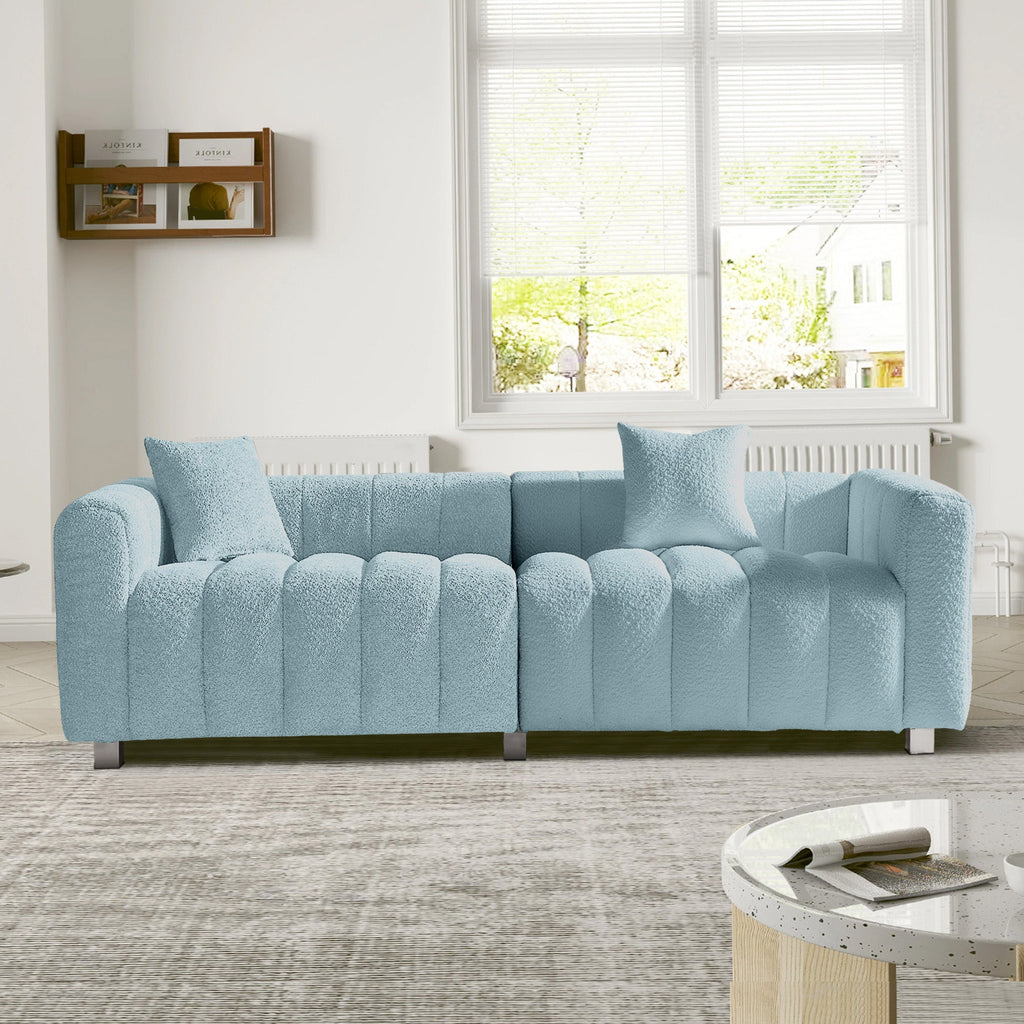 Sofa Modular Velvet Teddy Blue 3 Seat Metal Legs 87 In 750 LB
