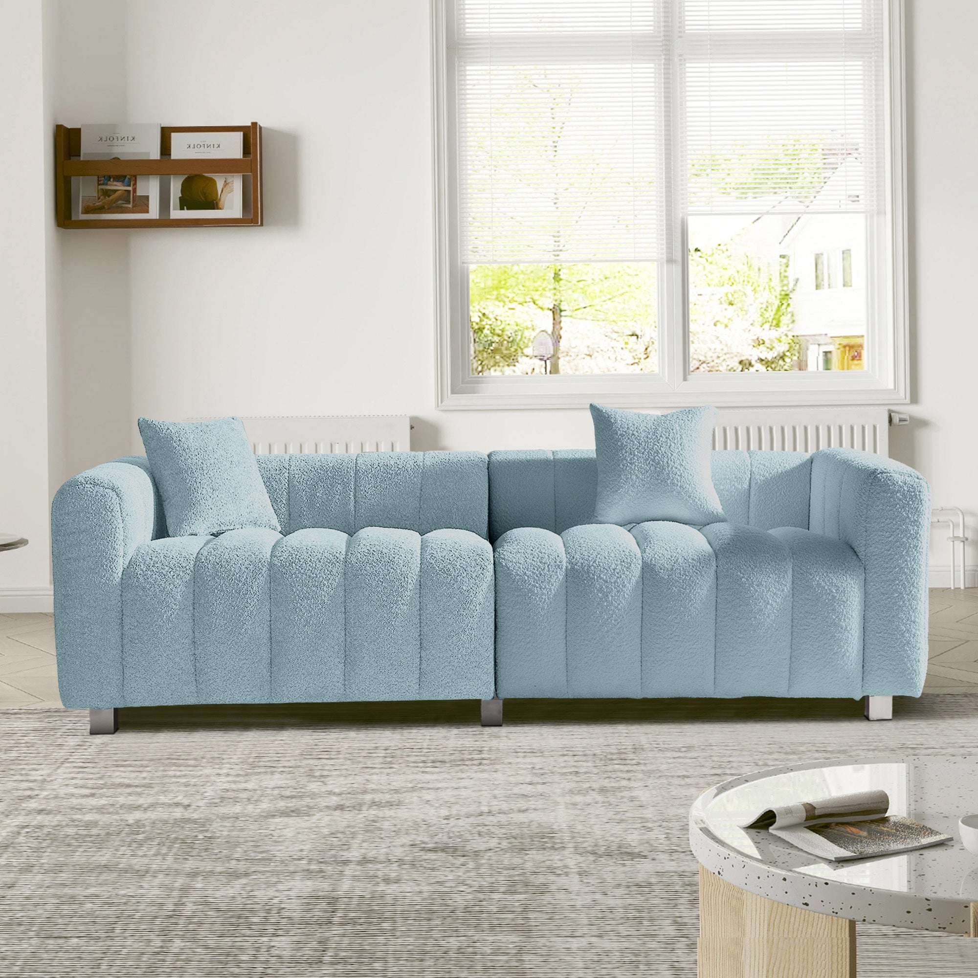Sofa Modular Velvet Teddy Blue 3 Seat Metal Legs 87 In 750 LB