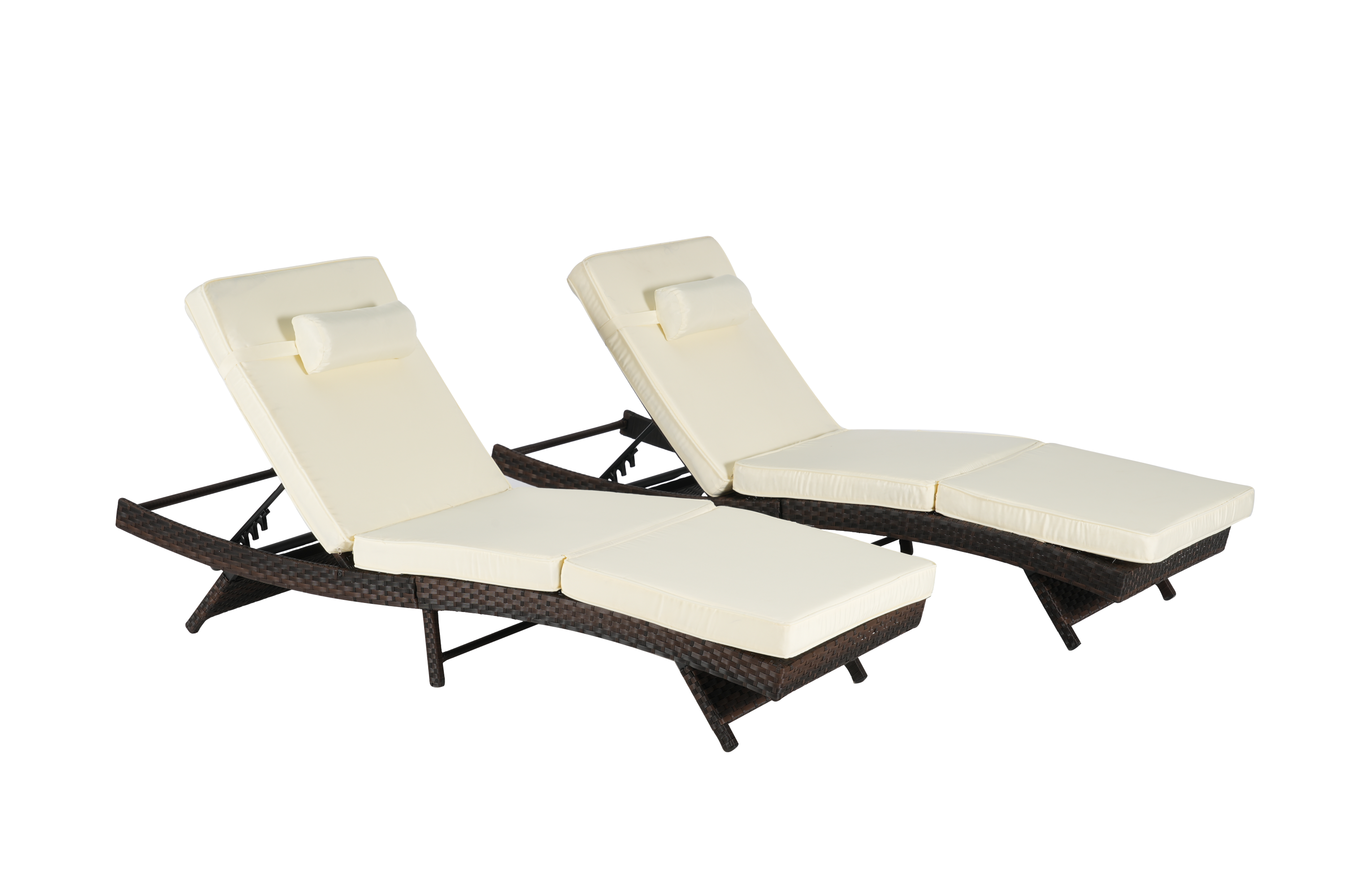 Outdoor Reclining Lounge Chair Wicker Khaki Set of 2 150 Degree 600 LB