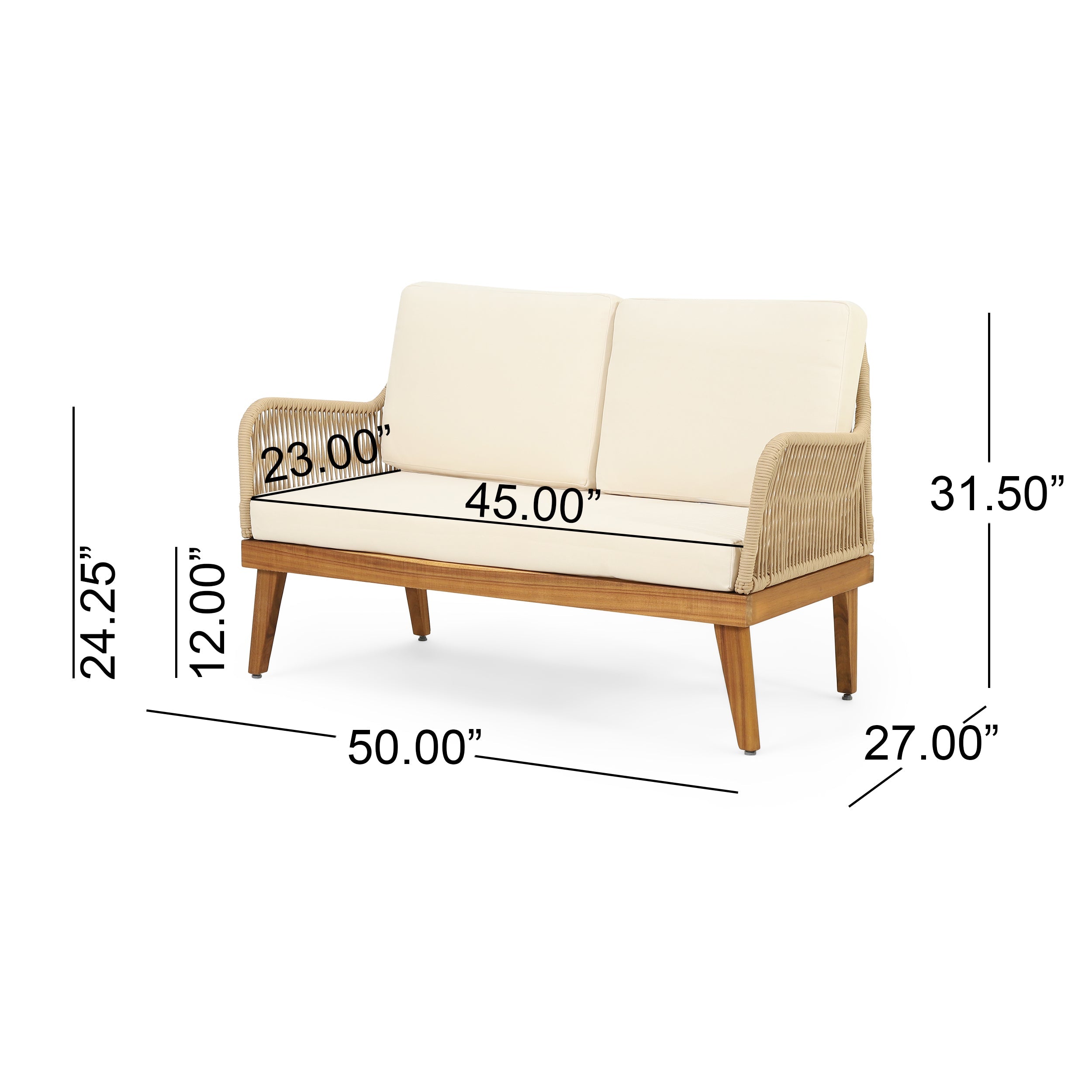 Outdoor Chat Set Acacia Wood Rope Teak Cushions 4 Piece Seats 4