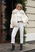 Elysian Genuine Polar Fox Trim Shearling Jacket