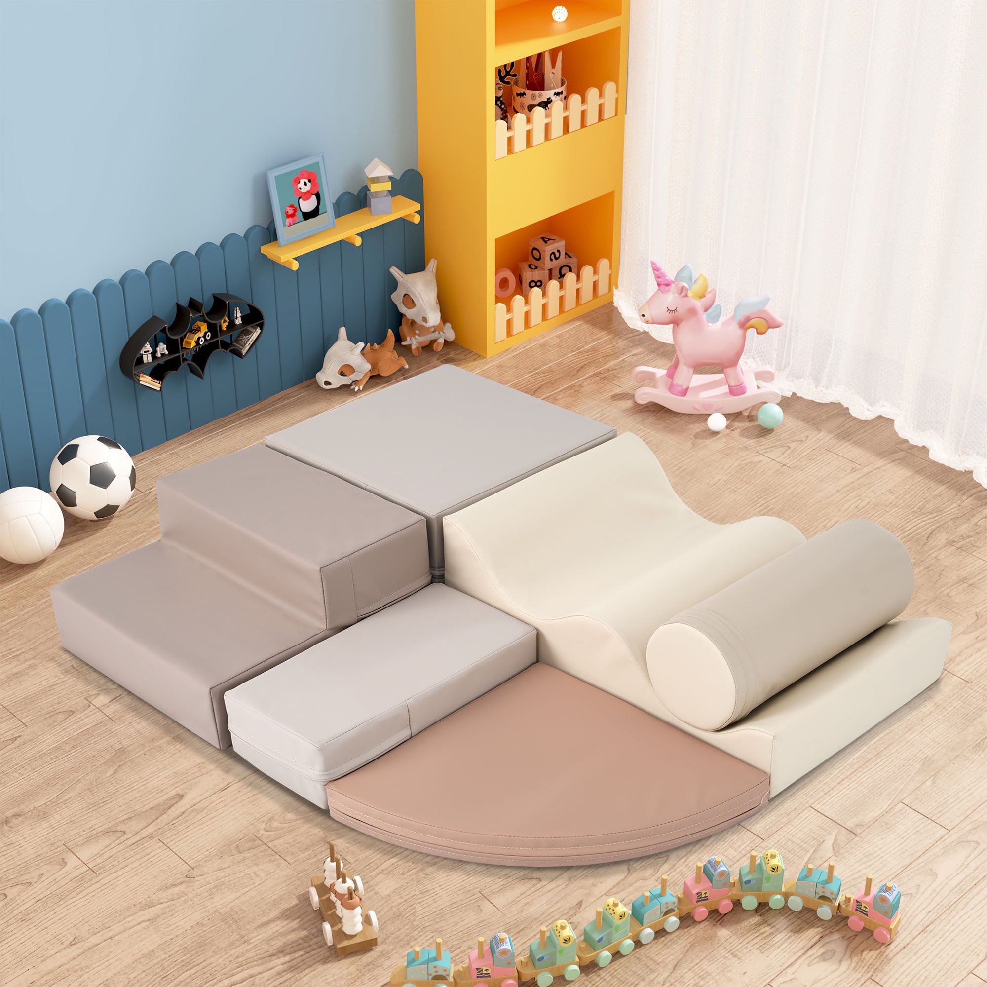 Soft Climb and Crawl Foam Playset 6 in 1, Soft Play Equipment Climb and Crawl Playground for Kids,Kids Crawling and Climbing Indoor Active Play Structure