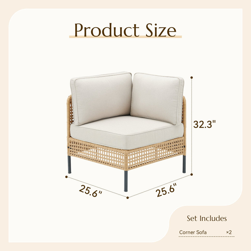 Outdoor Sectional Set Wicker Boho Beige Cushion Modular