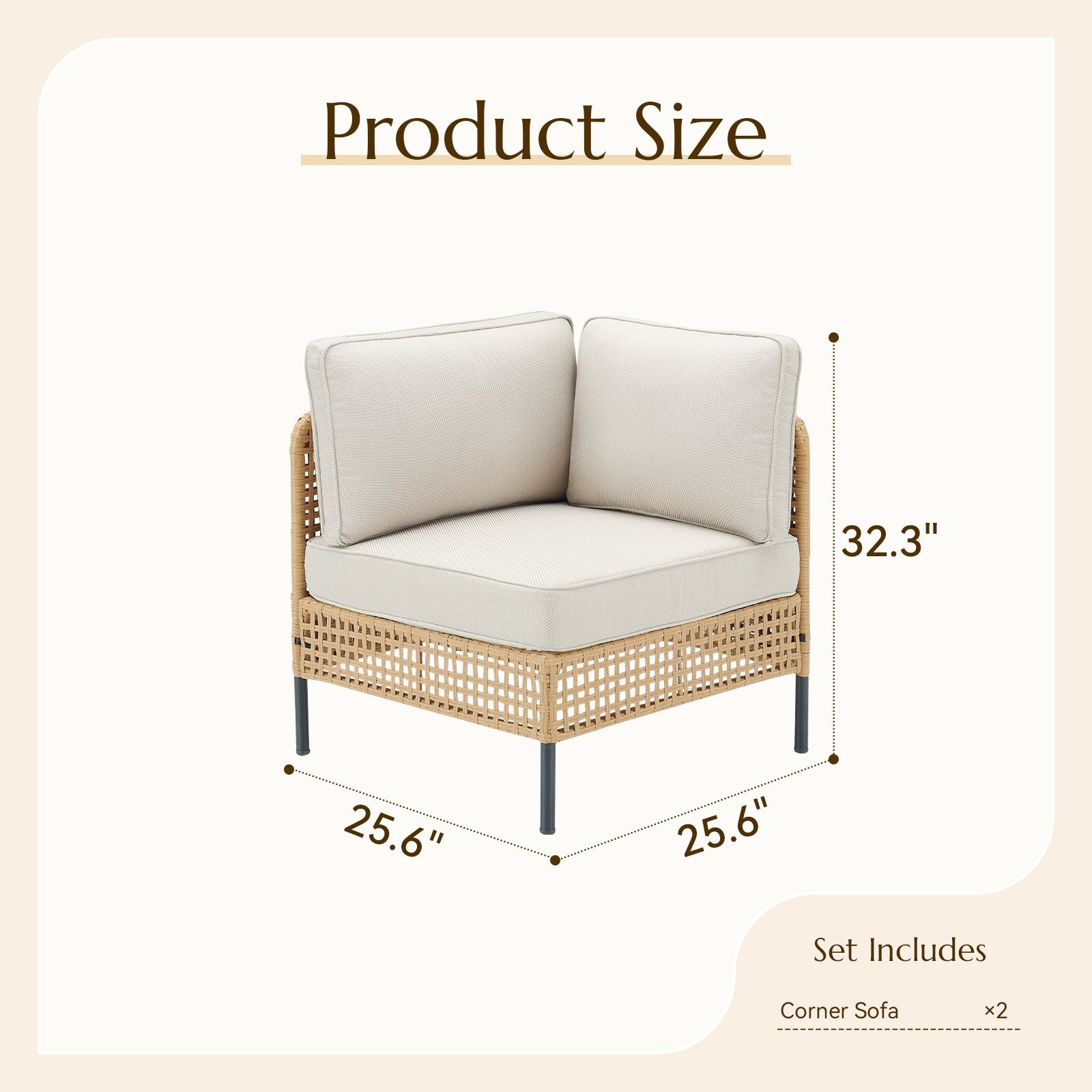 Outdoor Sectional Set Wicker Boho Beige Cushion Modular