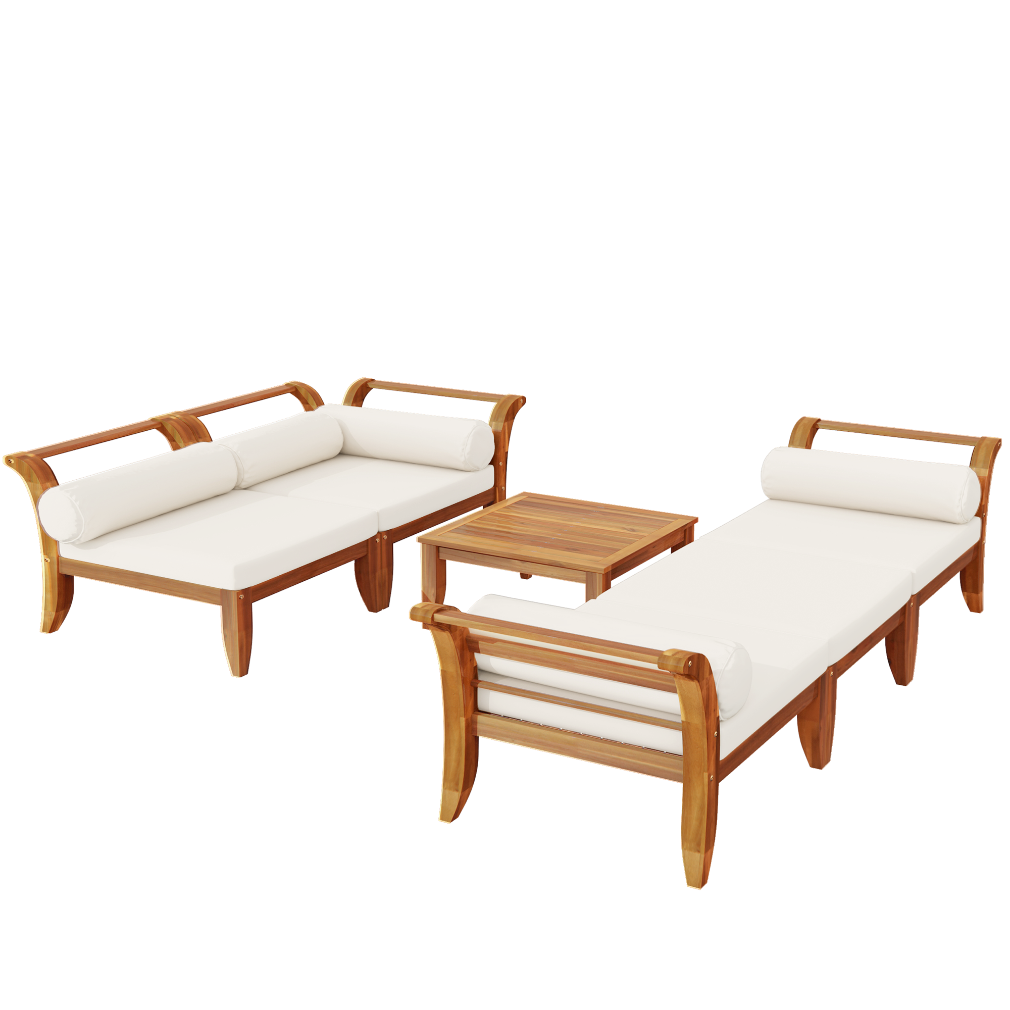 Outdoor Patio Set L-Shape Acacia Wood Teak Beige Cushions 6 Piece