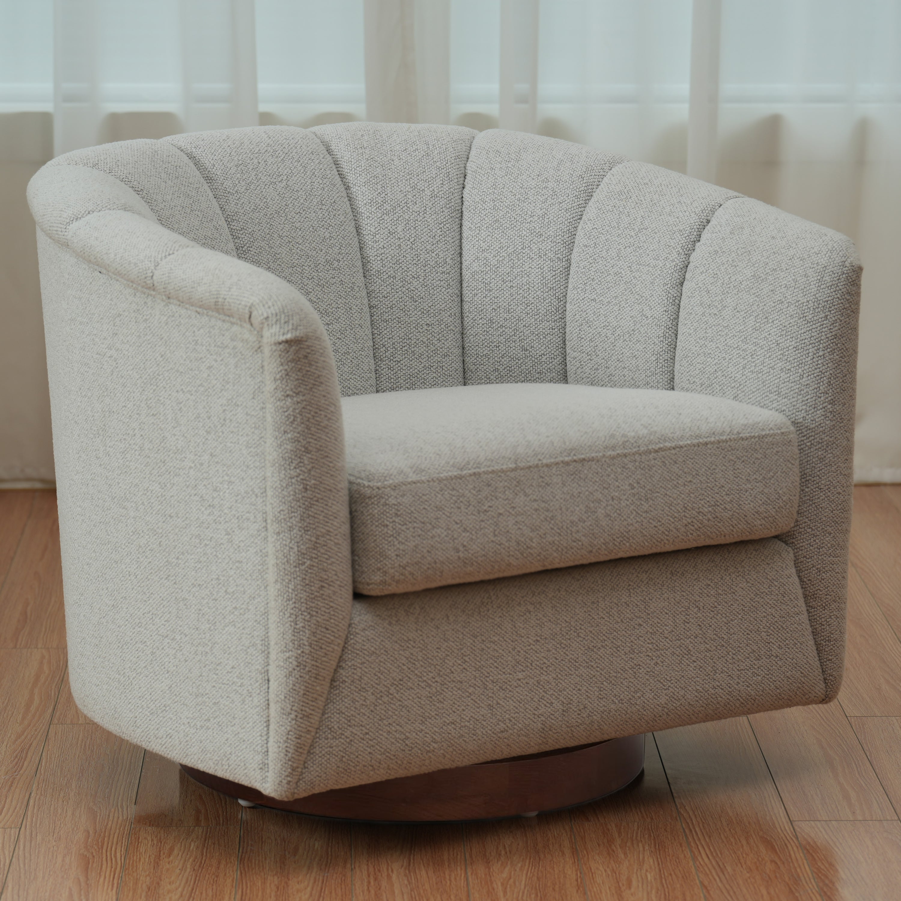 Accent Chair Swivel 360 Degree Ivory Curved Shelter Back 33x33x28 In 350 LB