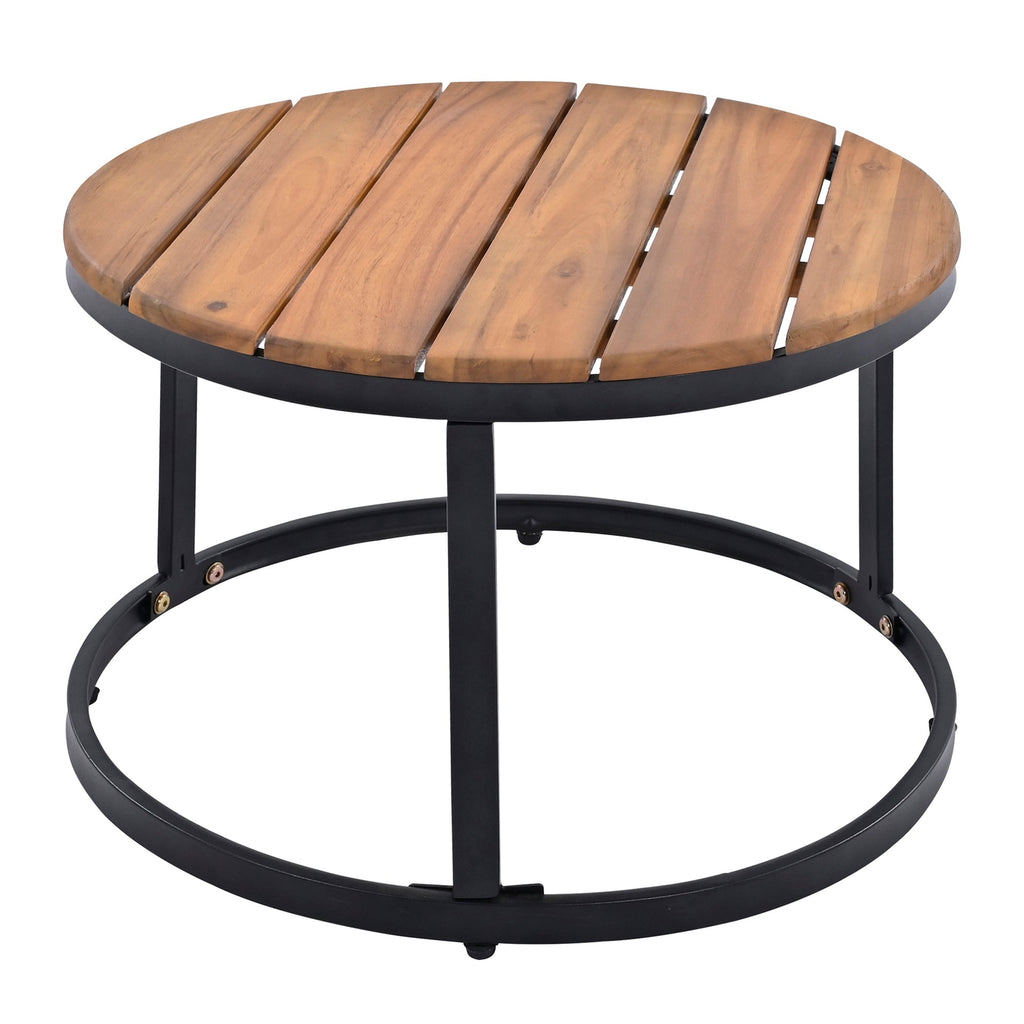 Outdoor Sectional Set Acacia Wood Steel Beige Cushion 6 Piece Seats 5