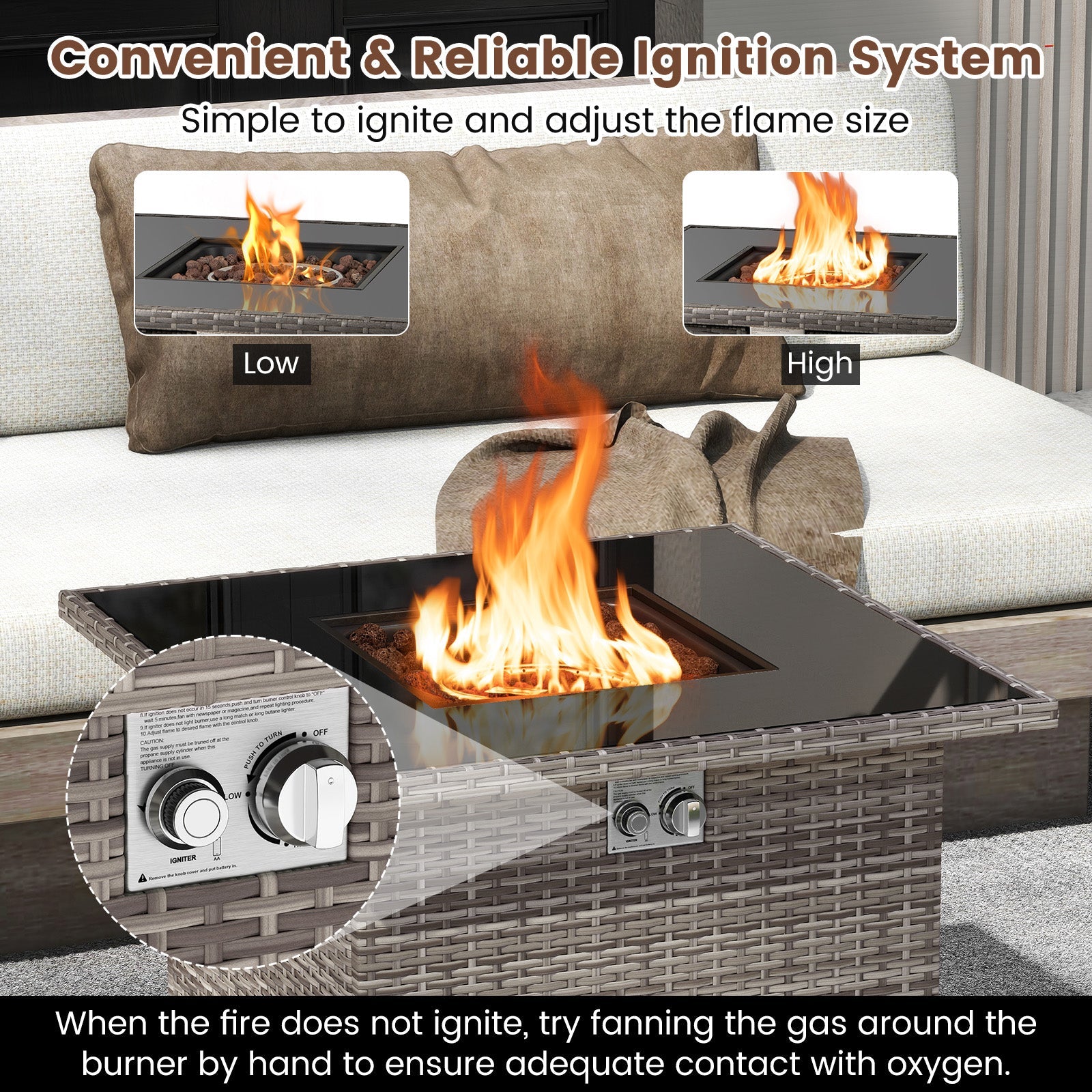 32.5 Inch Propane Fire Pit Table 5000 BTU with Tempered Glass Tabletop