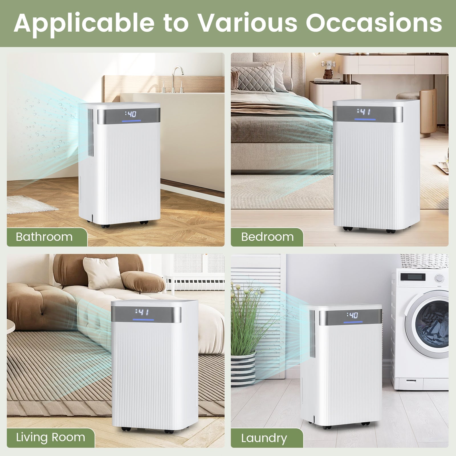32 Pints 2000 Sq.ft Quiet Dehumidifier for Home with 3 Modes-White