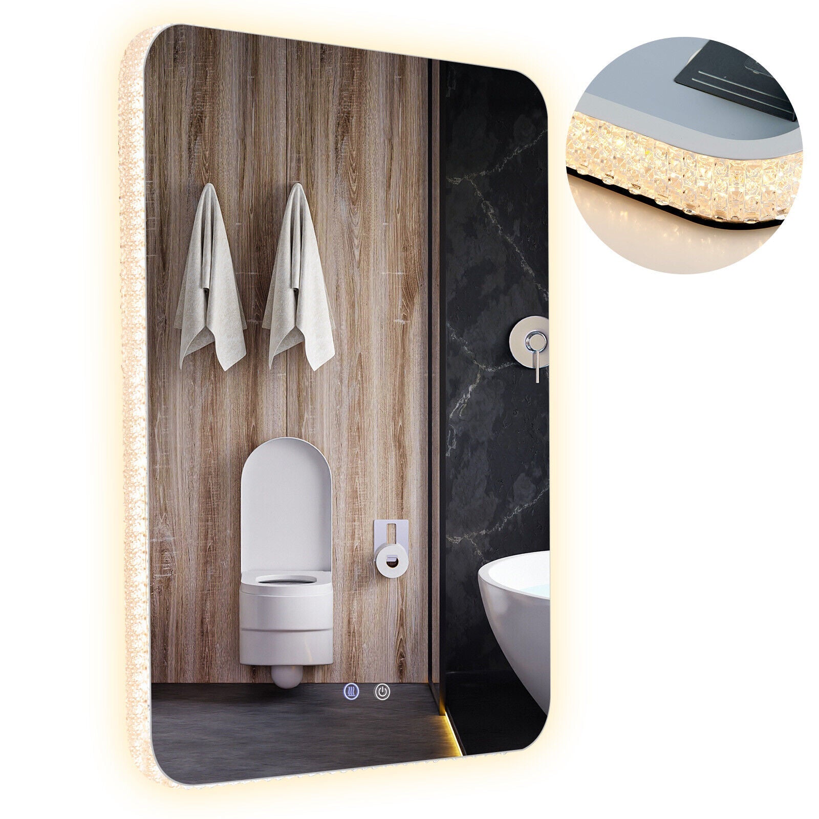 32 x 24 Inch Shatterproof Wall Mirror with 3-Color Lights and Anti-Fog Function