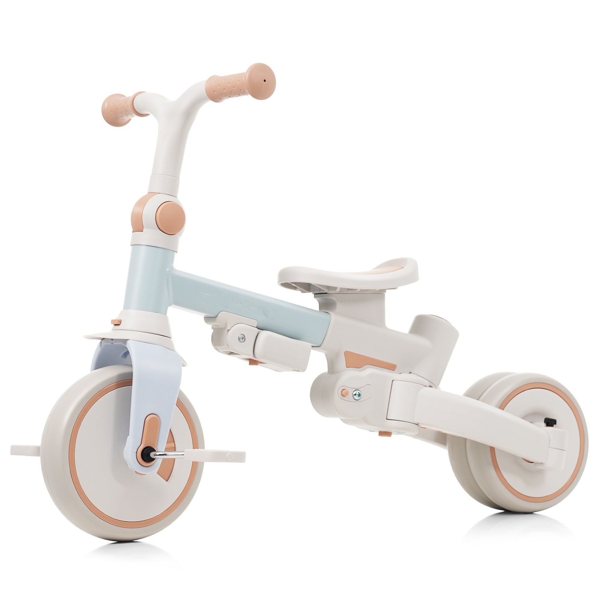7 in 1 Baby Tricycle, Foldable Toddler Tricycle with Removable and Adjustable Parent Handle, Toddler Push Bike with Removable Pedal, Canopy, and Guardrail, Tricycle for 12-72 Months, blue