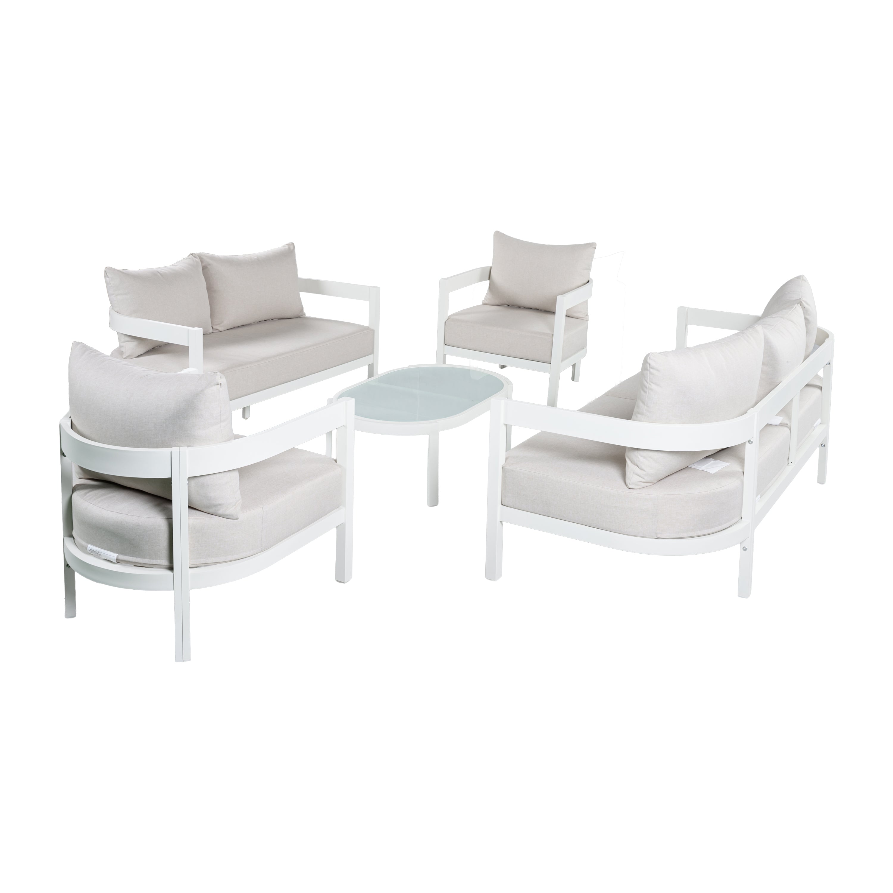 Outdoor Conversation Set Aluminum White Curved 5 Piece Seats 7