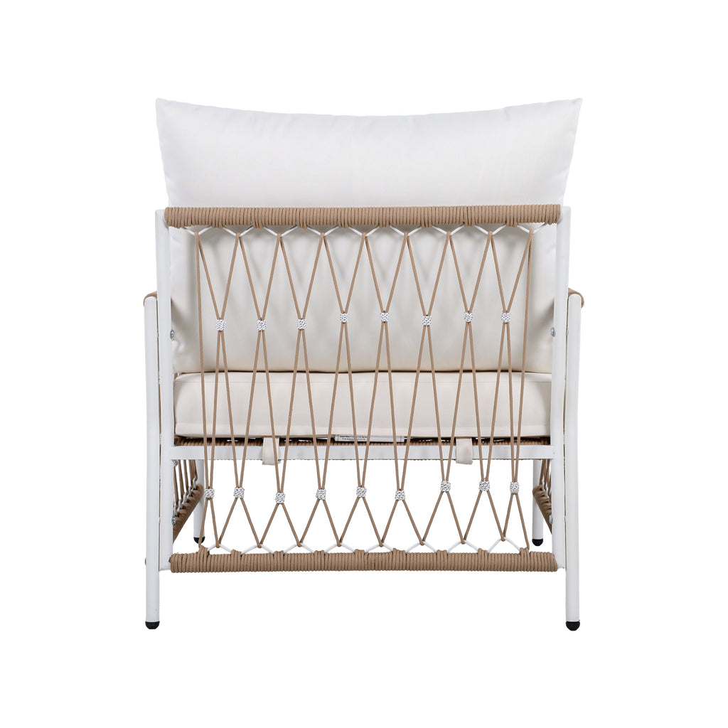 Outdoor Patio Set Bohemian Rope Steel Beige 3 Piece Glass Top Table