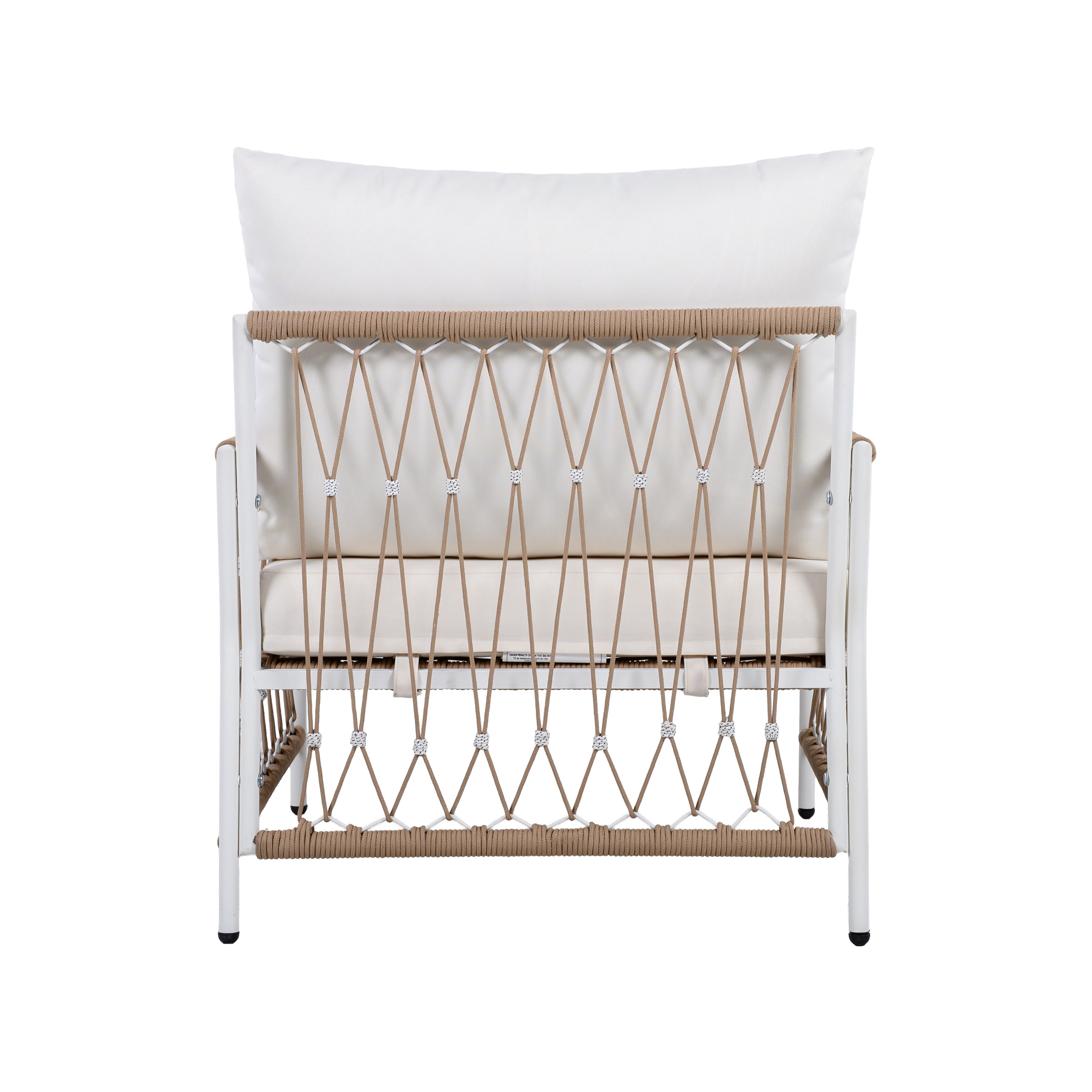 Outdoor Patio Set Bohemian Rope Steel Beige 3 Piece Glass Top Table