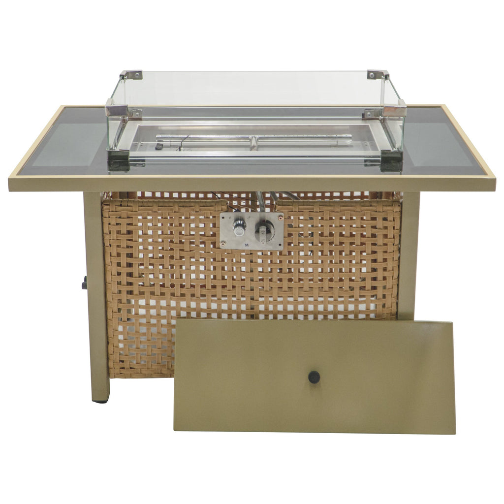 Outdoor Patio Set with Fire Pit Table Rattan Metal Beige 8 Piece
