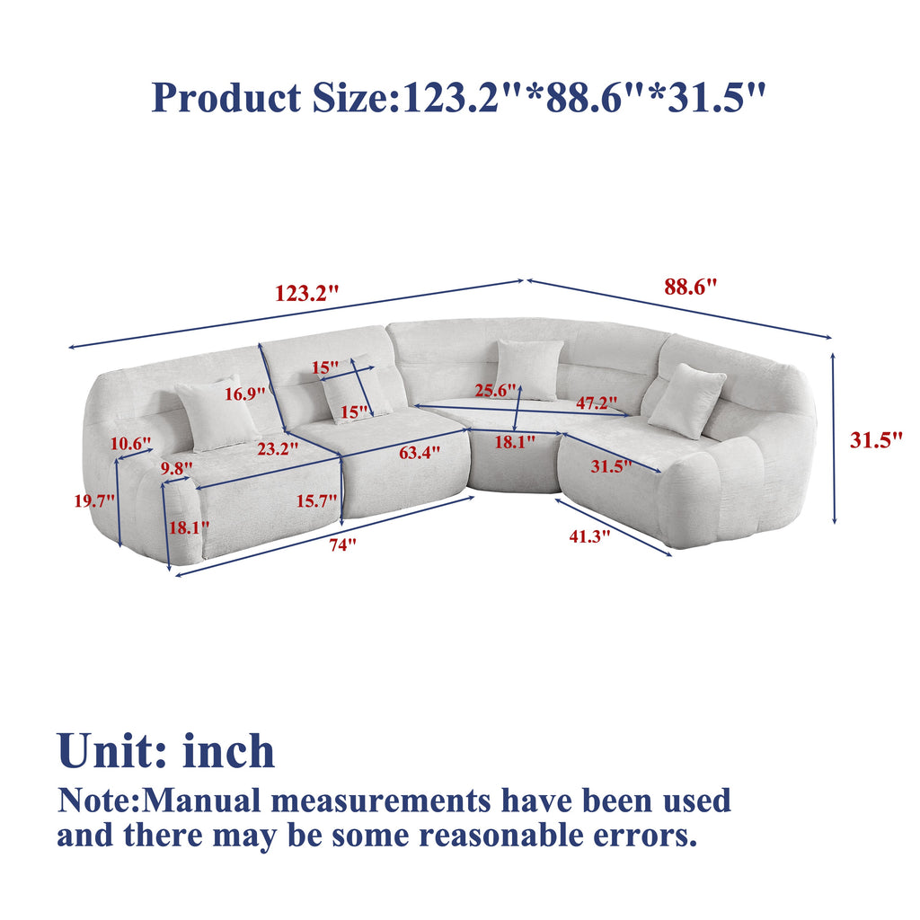 Sectional Sofa Curved Modular Chenille Beige 4 Seat 900 LB No Assembly