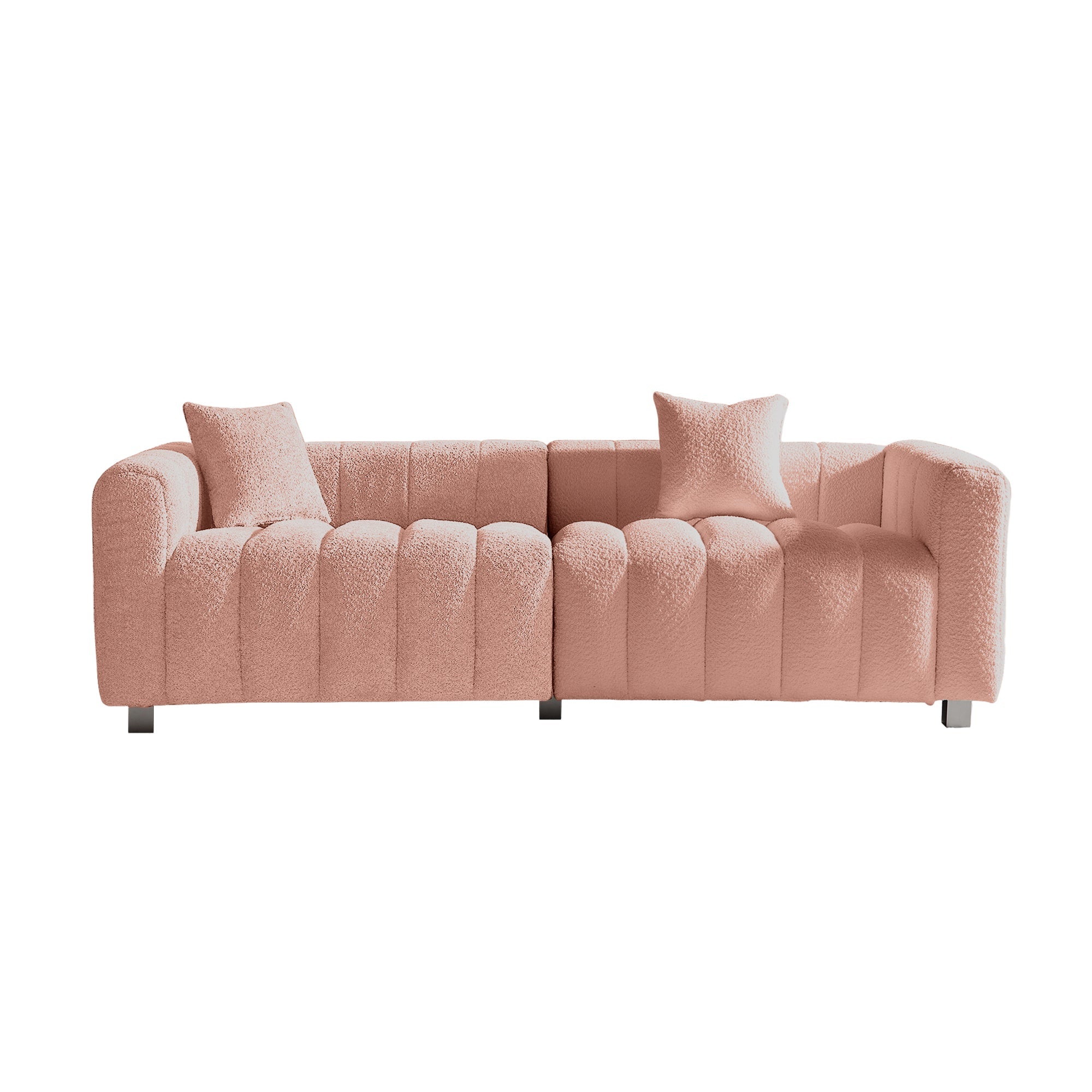 Sofa Modular Velvet Teddy Pink 3 Seat Metal Legs 87 In 750 LB