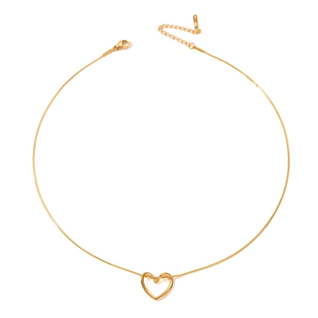 Stainless Steel Twist Hollow Heart Necklace - Clavicle Chain