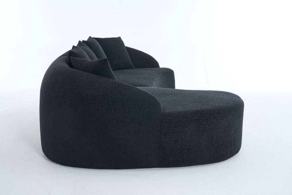 Sectional Sofa L-Shape Curved Chaise Chenille Black 5 Seat 106 In