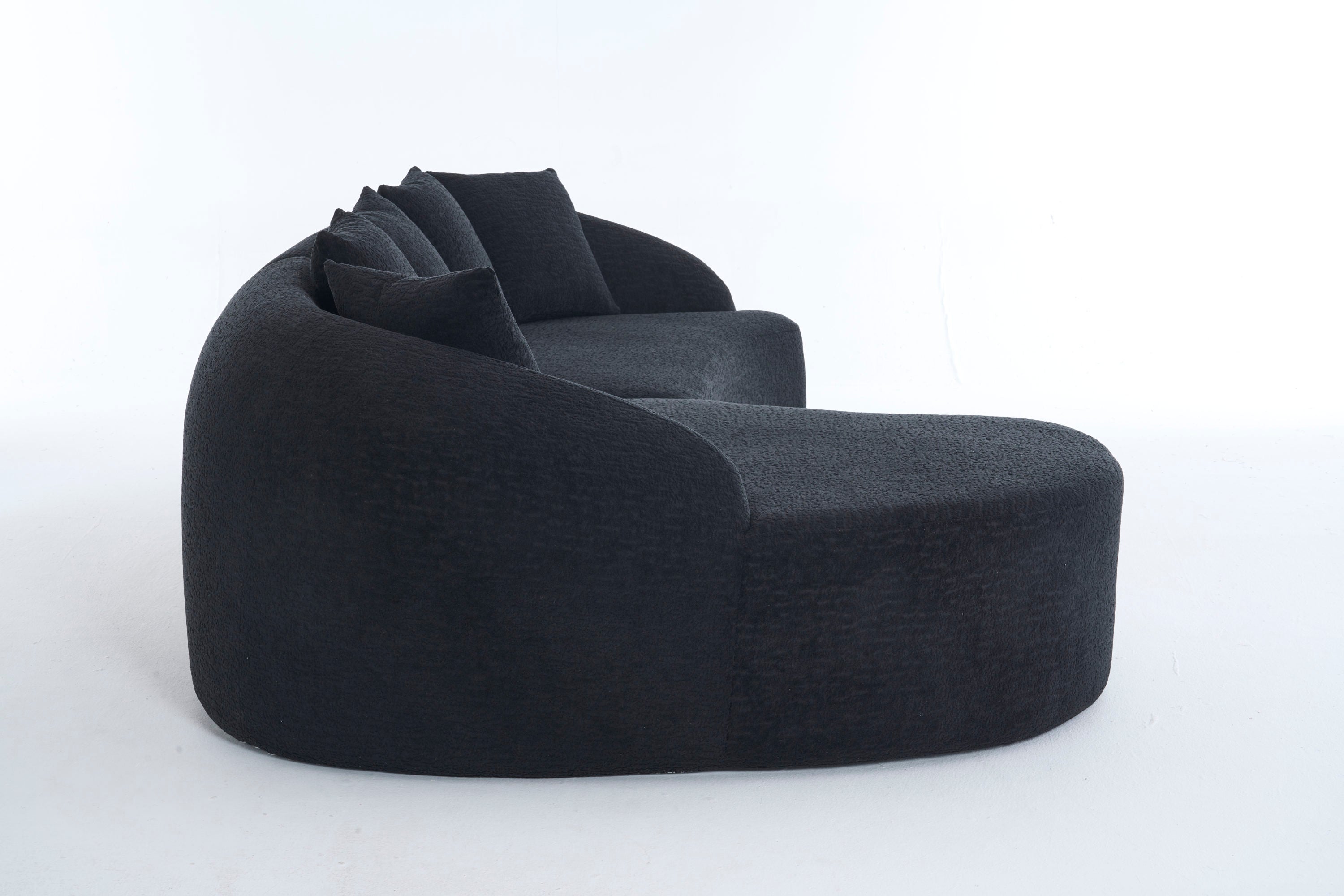 Sectional Sofa L-Shape Curved Chaise Chenille Black 5 Seat 106 In