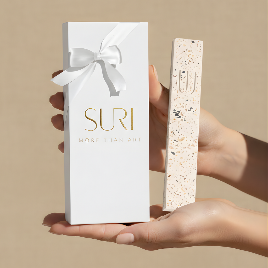 Elegant Terrazzo Mezuzah in Soft Natural Tones – Timeless Collection