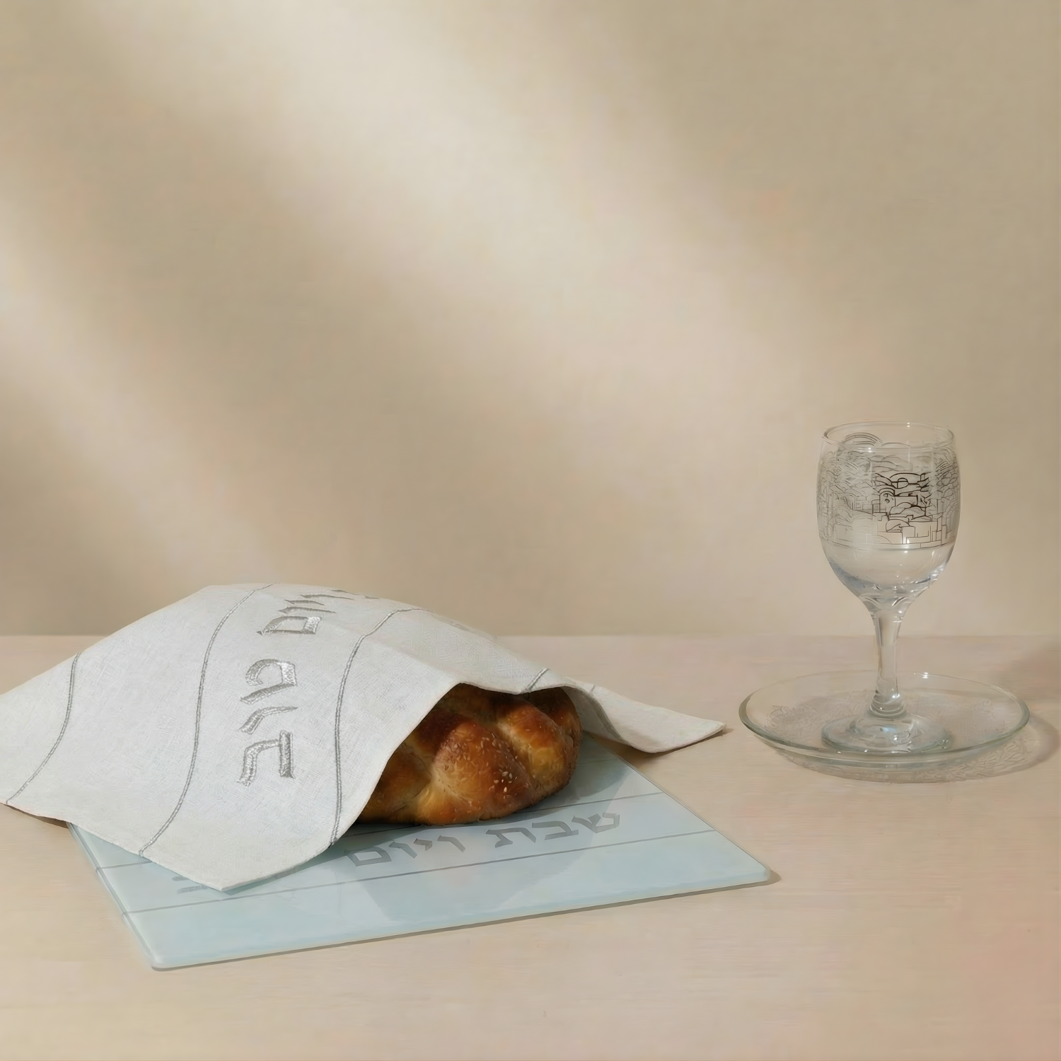 Elegant Linen Challah Cover with Silver Accent – Pure White Series