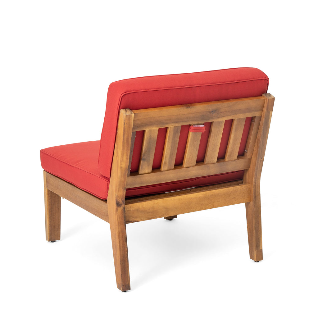 Outdoor Sectional Set Acacia Wood Teak Red Cushions 8 Seat Slatted