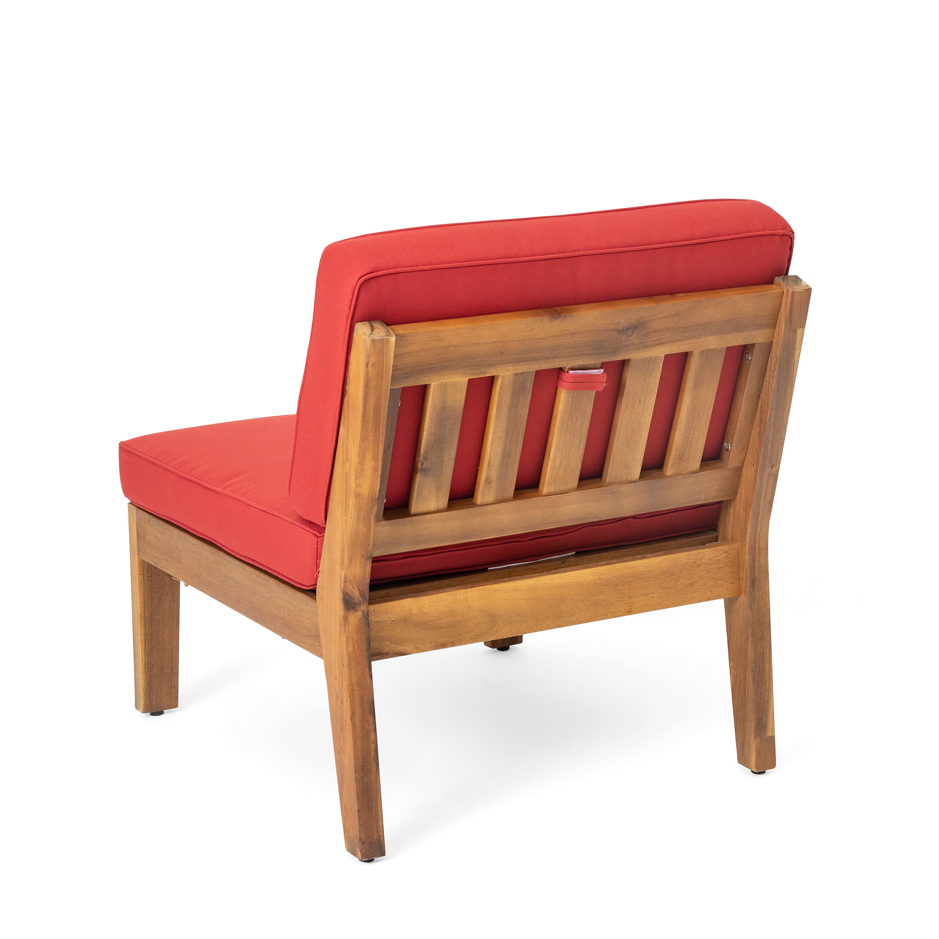 Outdoor Sectional Set Acacia Wood Teak Red Cushions 8 Seat Slatted