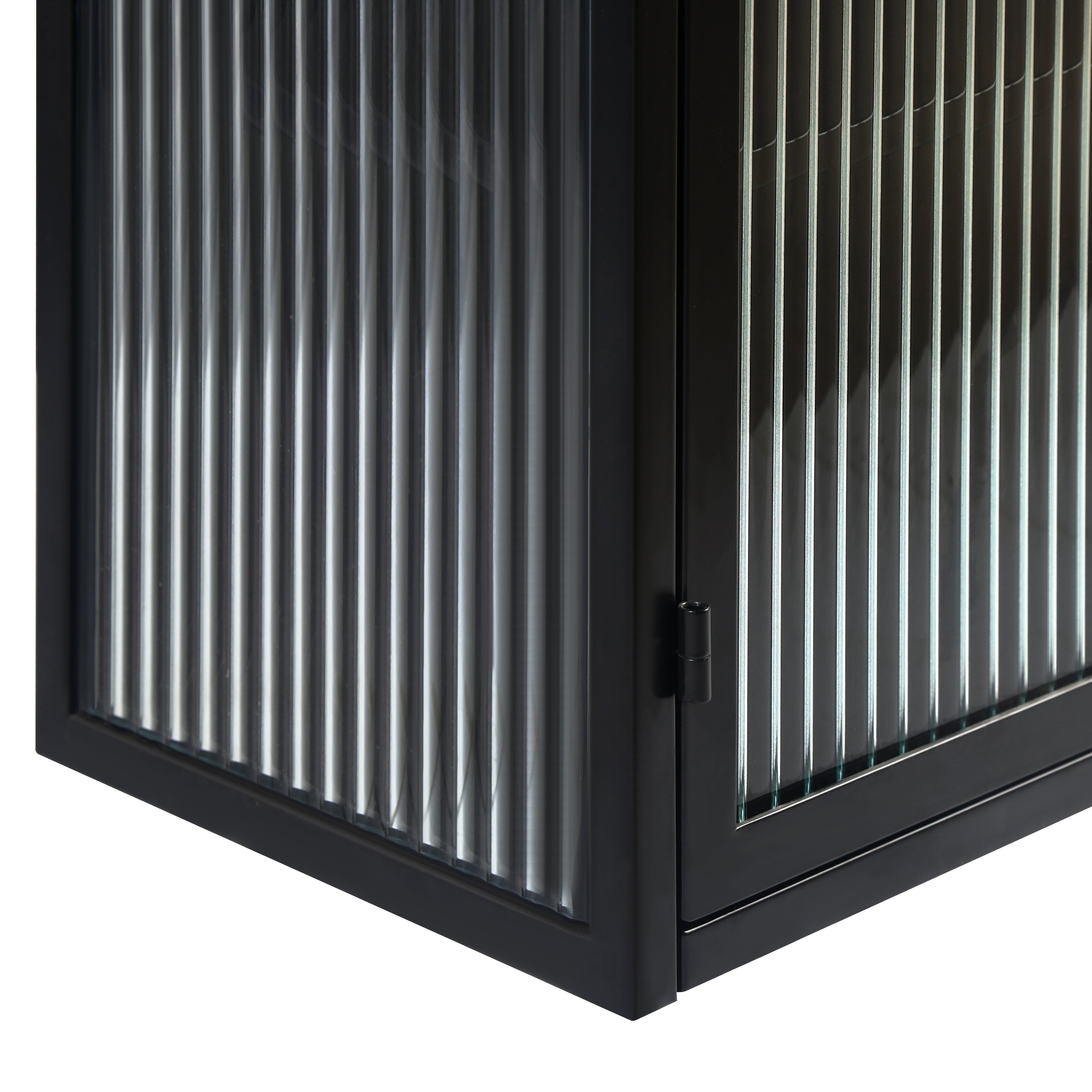 27.56"Glass Doors Modern Two-door Wall Cabinet with Featuring Three-tier Black