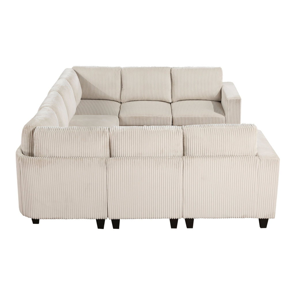 Sectional Sofa Modular Corduroy Beige 8-Seat Storage USB 163in