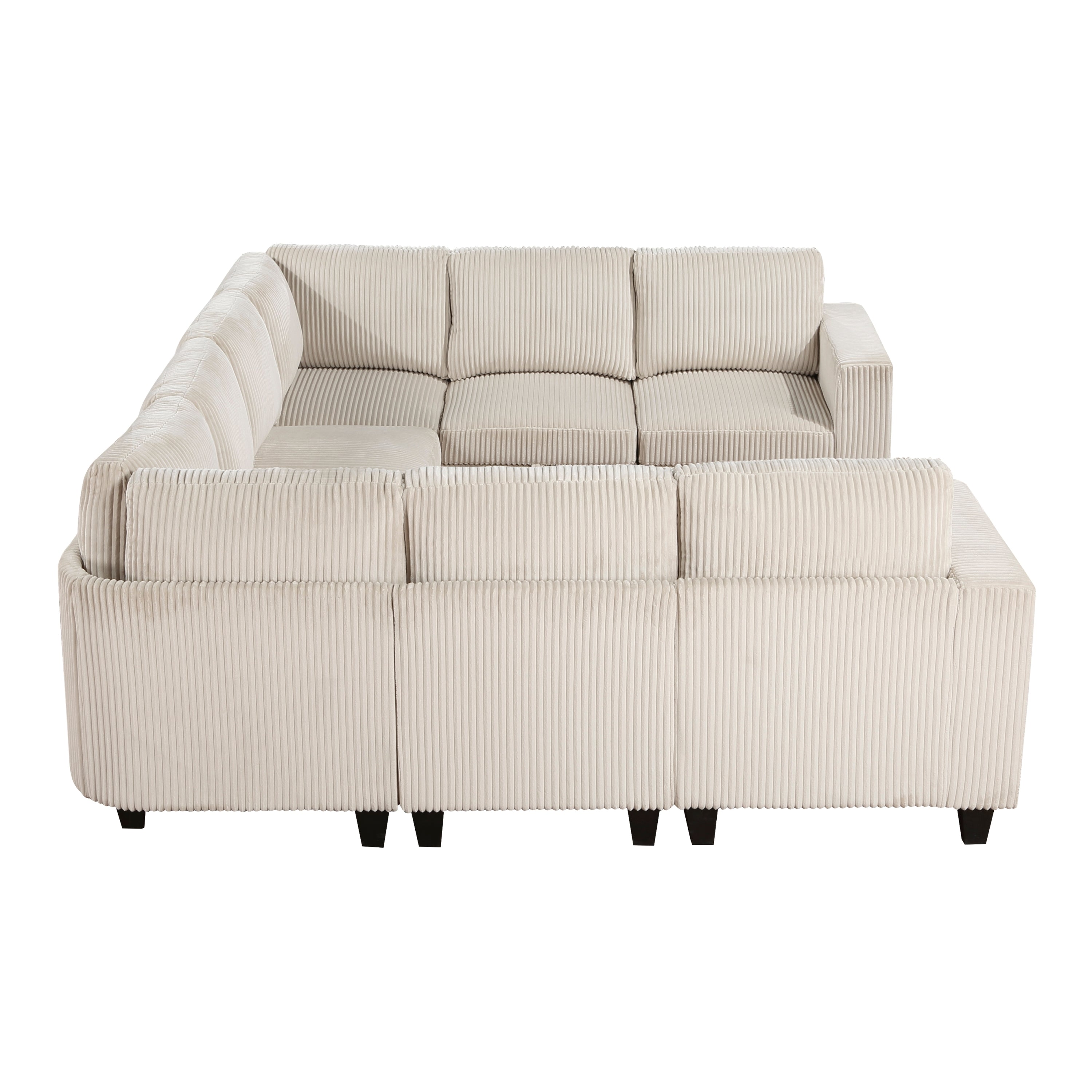 Sectional Sofa Modular Corduroy Beige 8-Seat Storage USB 163in