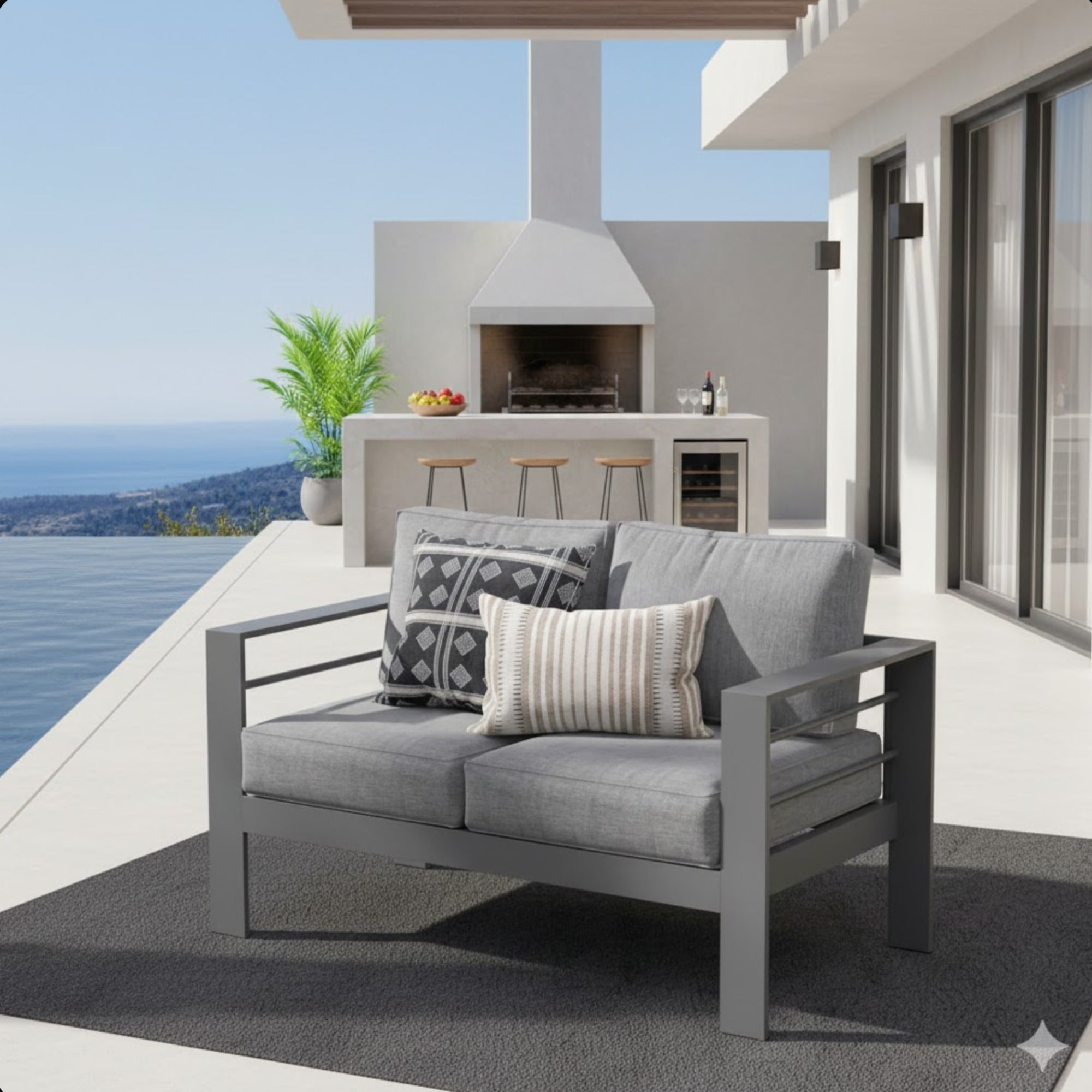 Outdoor Loveseat Aluminum Gray Dark Gray Olefin Cushions 50in