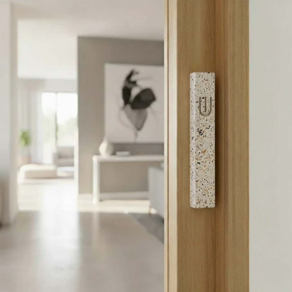 Elegant Terrazzo Mezuzah in Soft Natural Tones – Timeless Collection