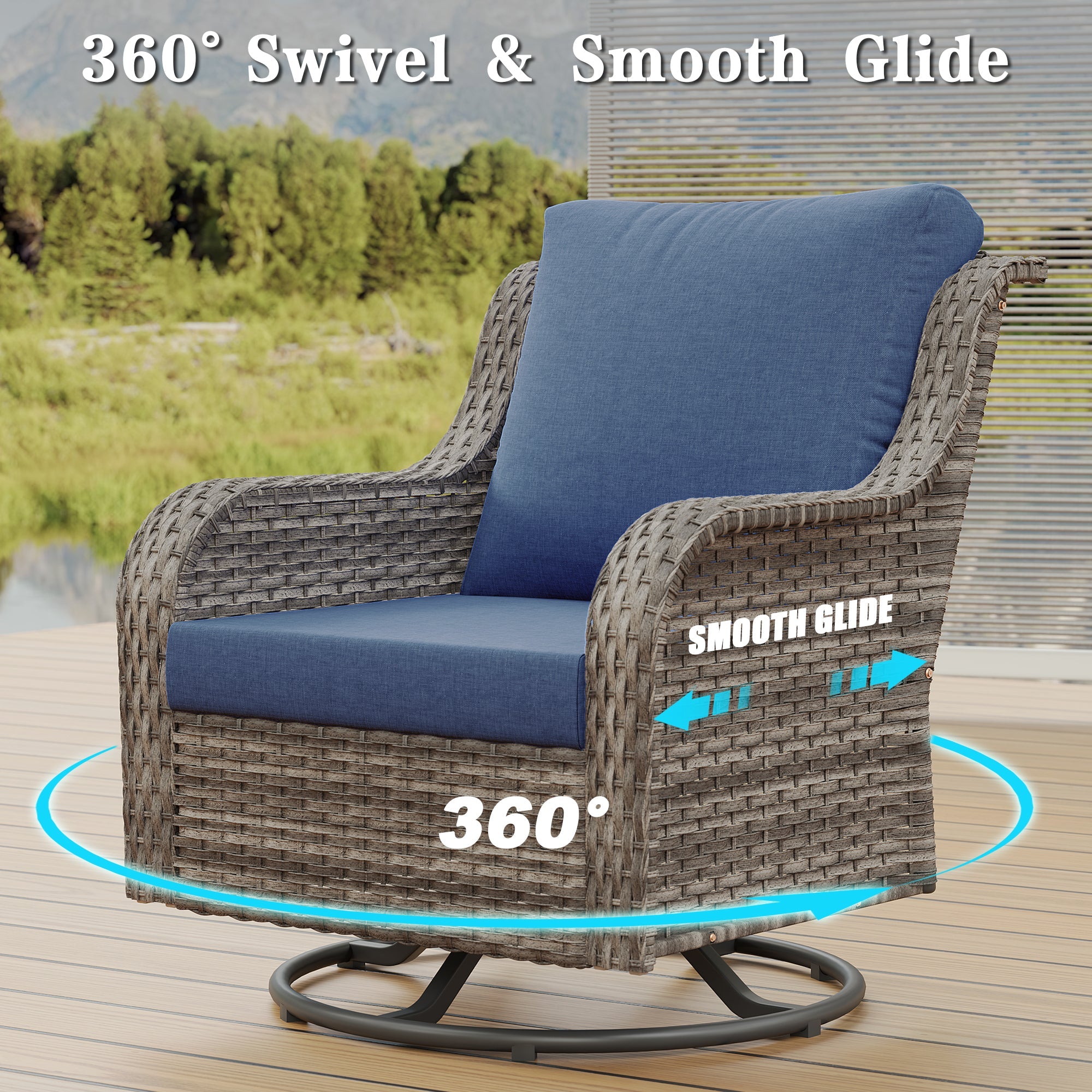 Outdoor Patio Set PE Rattan 6-Piece Sofa Swivel Rockers Gray