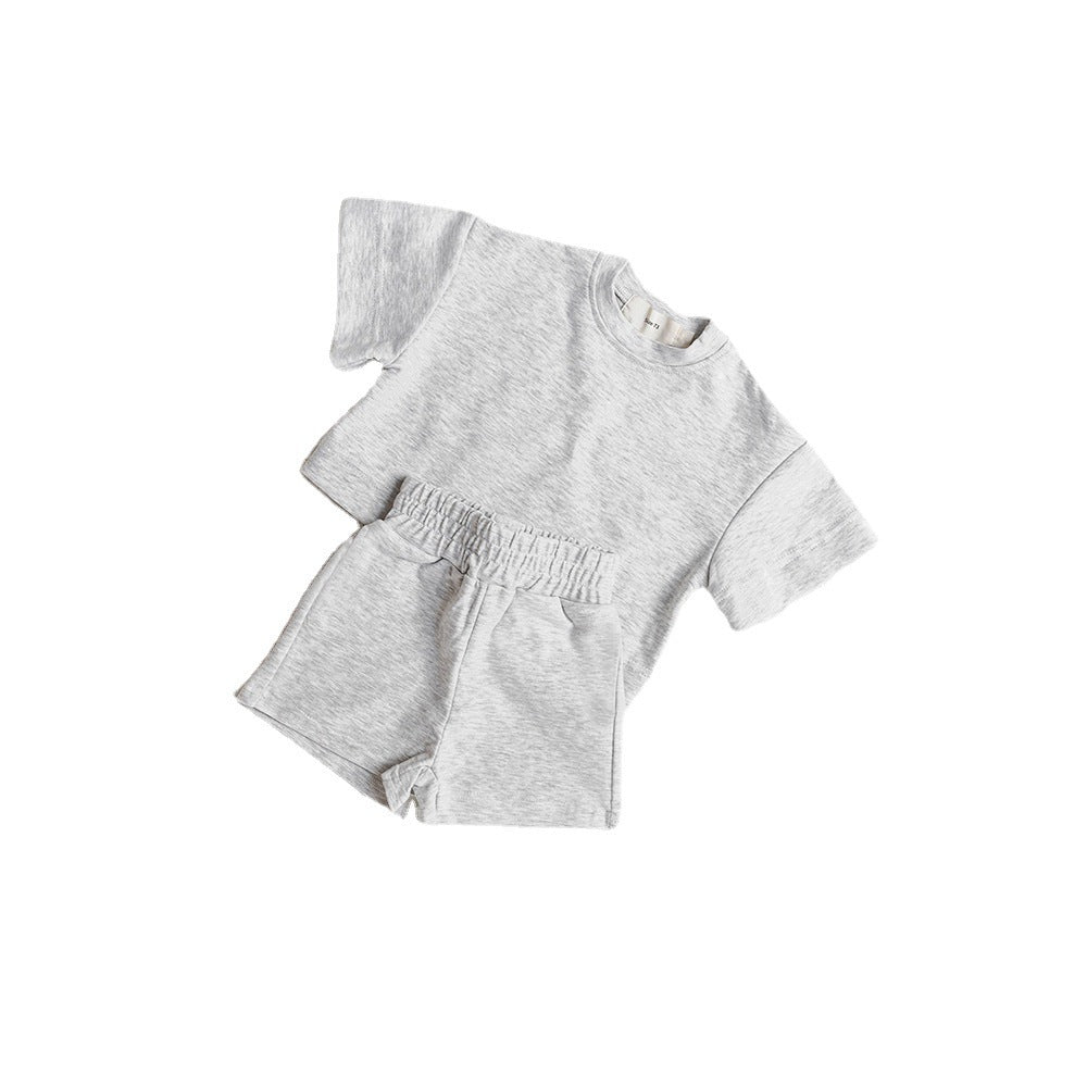 Short Sleeves For Baby And Infants Shorts Set Pure Color Soft Sports T-shirts Two-piece Set