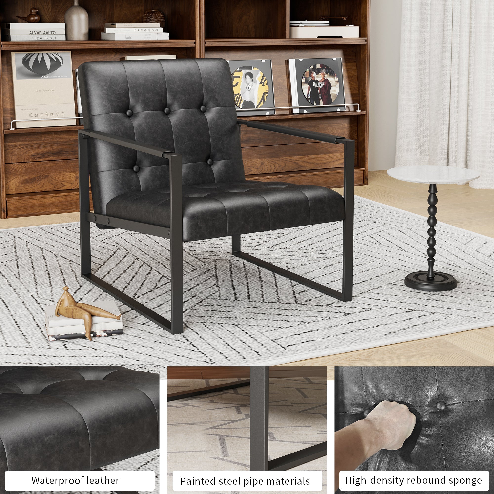Office Chair Modern Metal Black Upholstered Pull-Out Backrest 46x25x28 in
