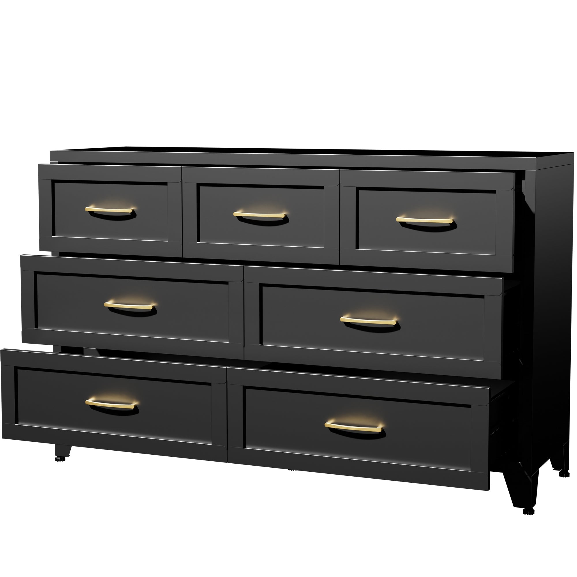 Dresser Low-Profile 7-Drawer Black Steel Smooth Glide 47.3x15.8x30.8 In