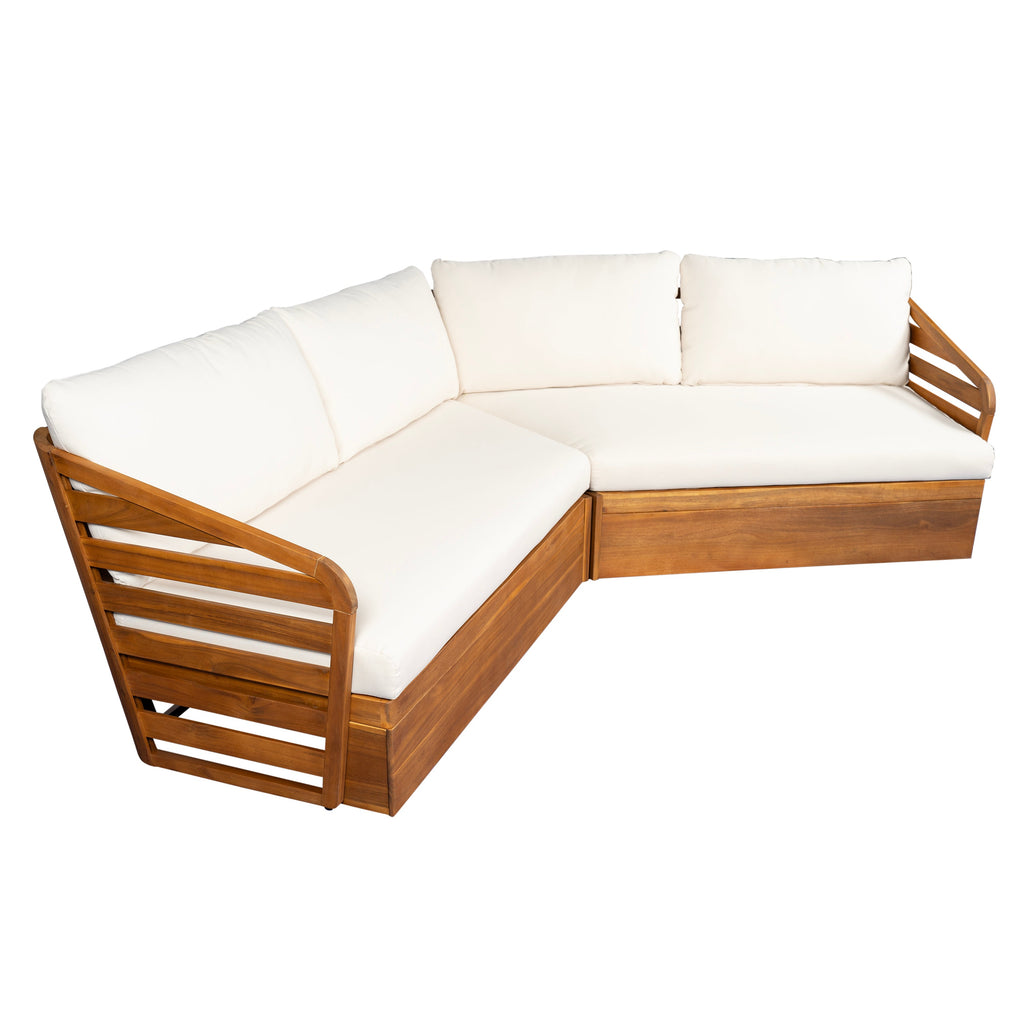 Outdoor Sectional Set Acacia Wood Teak Beige V-Shape 2 Piece 800 LB