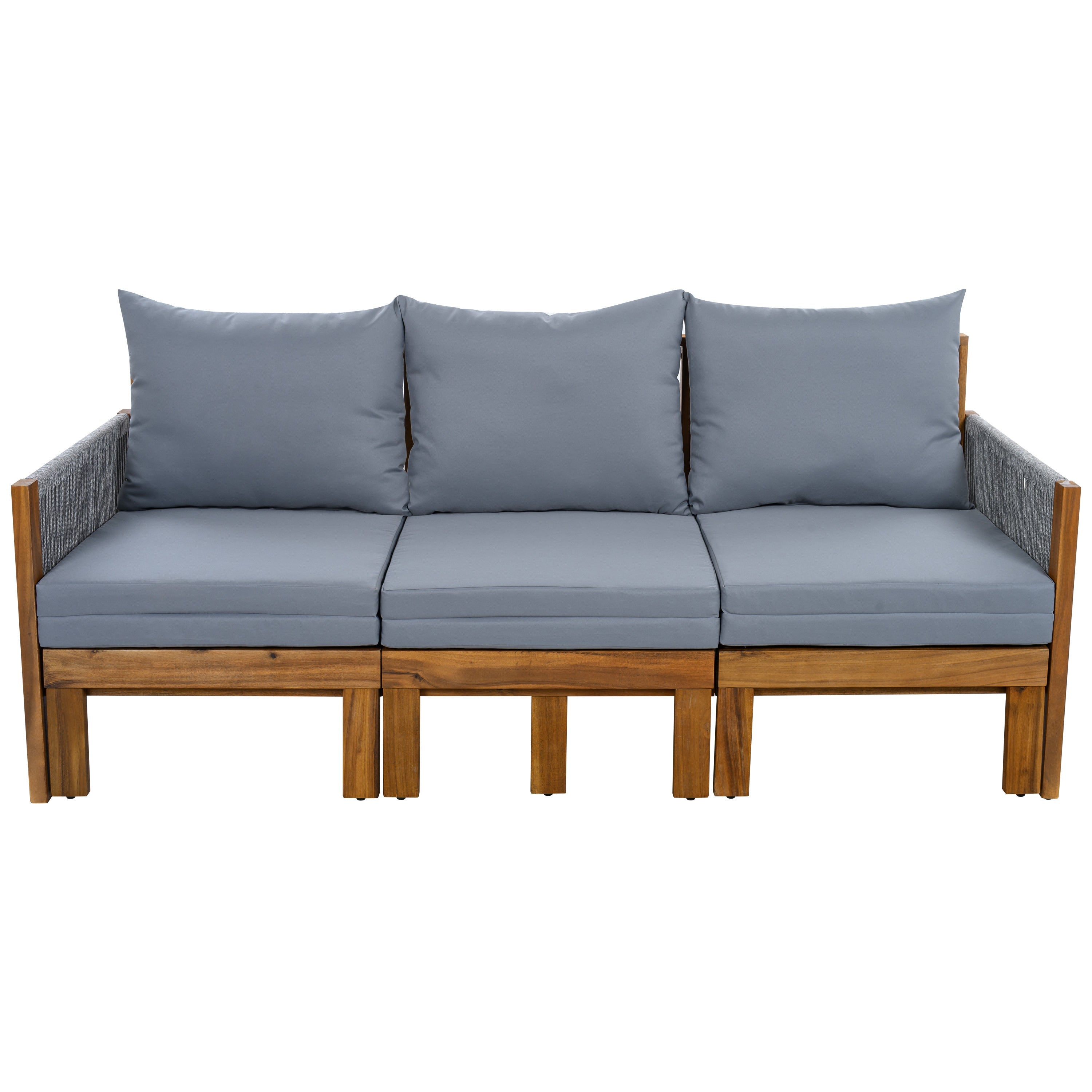 Chaise Lounge Acacia Wood Rope Natural Gray Cushion Convertible 3 Seat