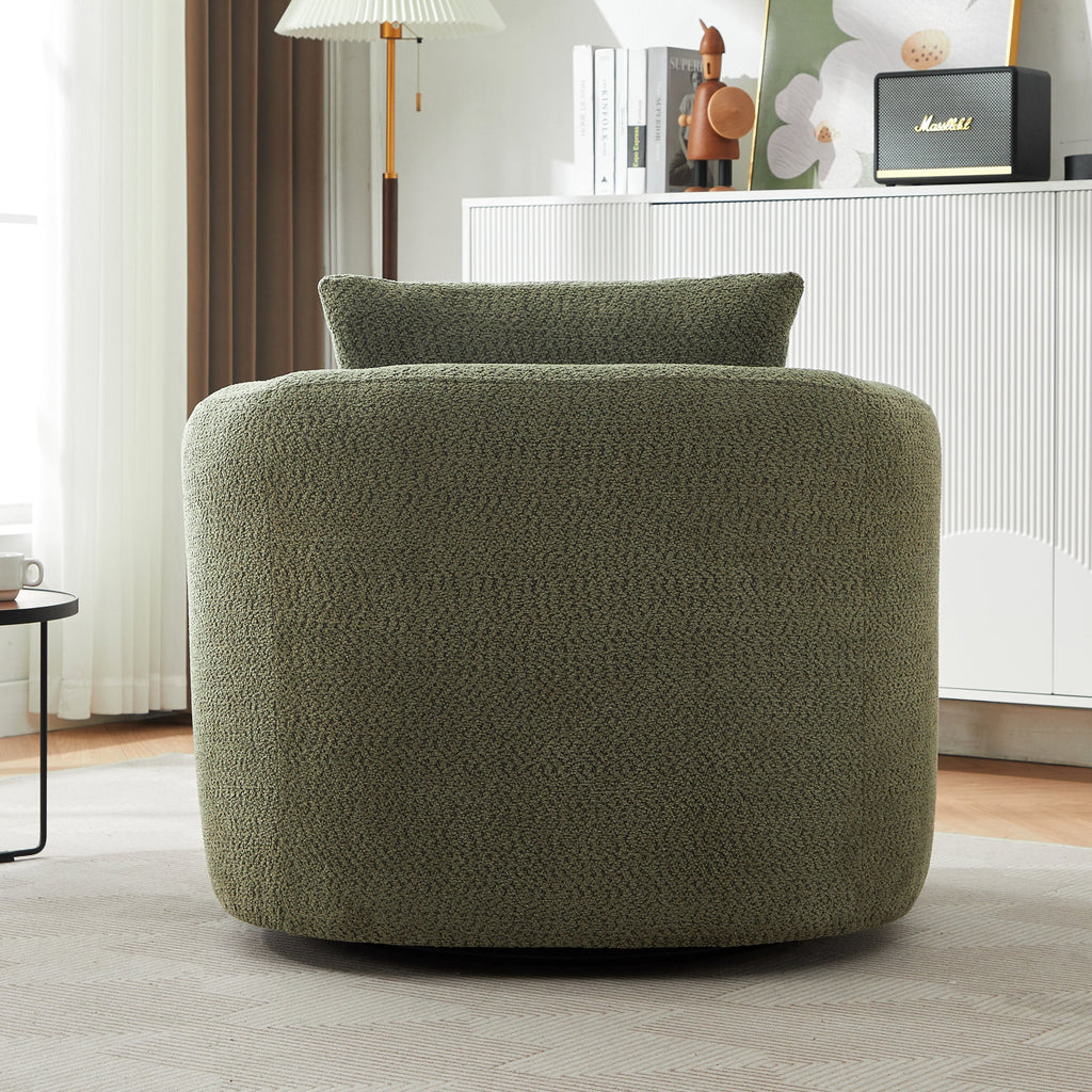 Accent Chair Swivel Barrel Chenille Green 360 Degree Pocket Spring 38 In