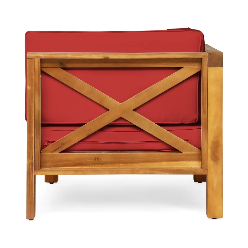 Outdoor Sectional Sofa Set Acacia Wood Cross-Back Red 3 Seater