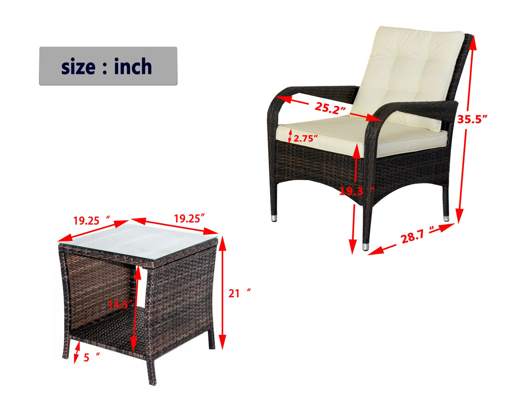 Outdoor Conversation Set PE Rattan Steel Brown Beige Cushion 3 Piece