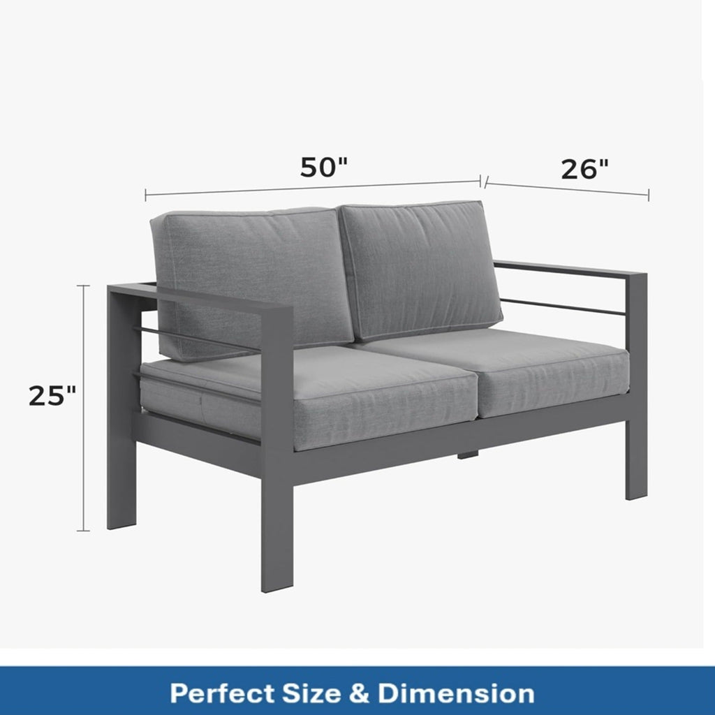Outdoor Conversation Set 5 Seat Aluminum Gray Blue Cushion