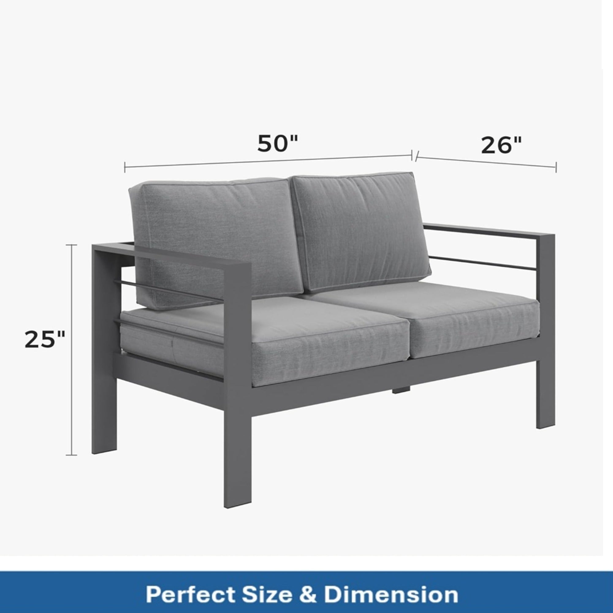 Outdoor Conversation Set 5 Seat Aluminum Gray Blue Cushion